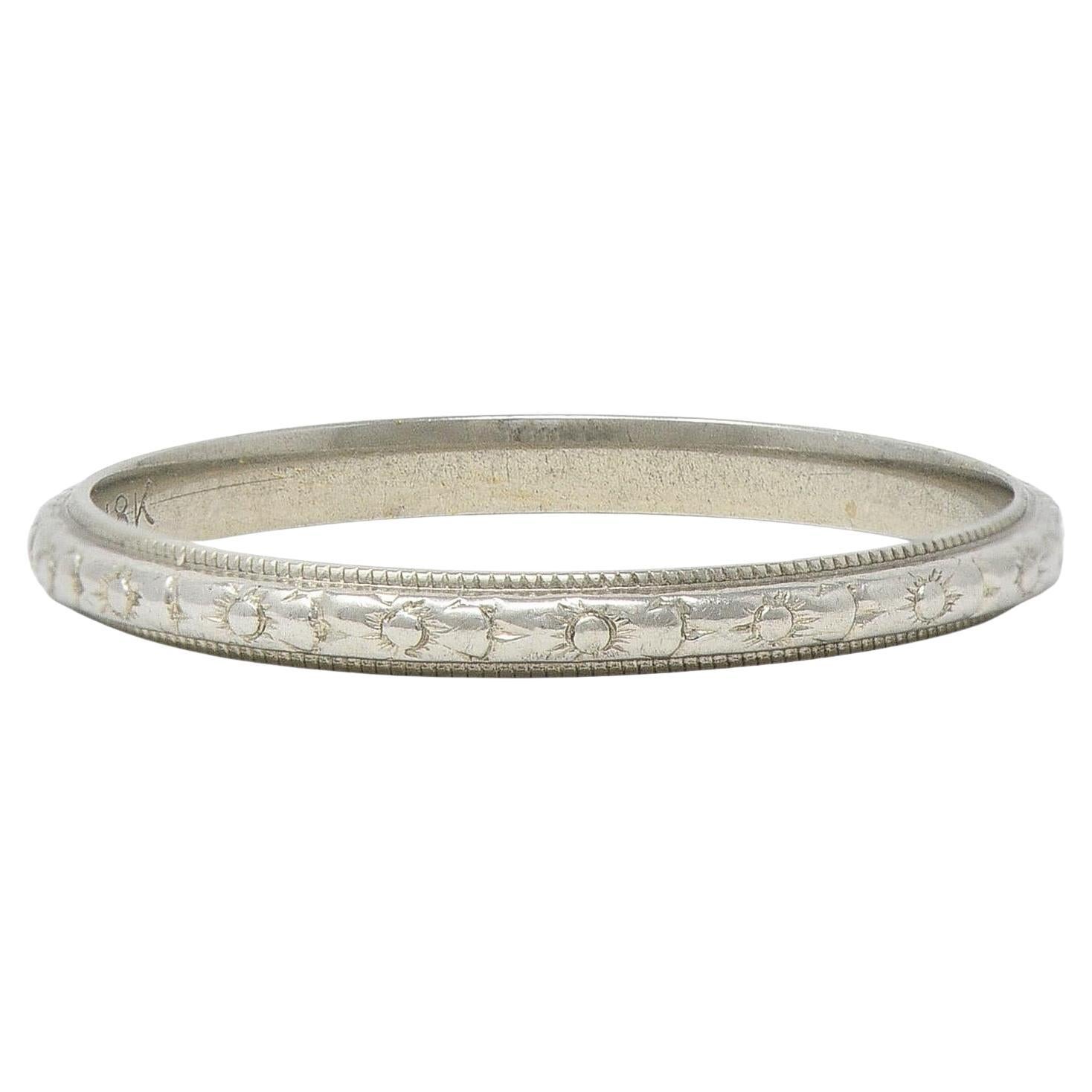 Art Deco 18 Karat Weißgold Orange Blossom Vintage Stacking Band Ring