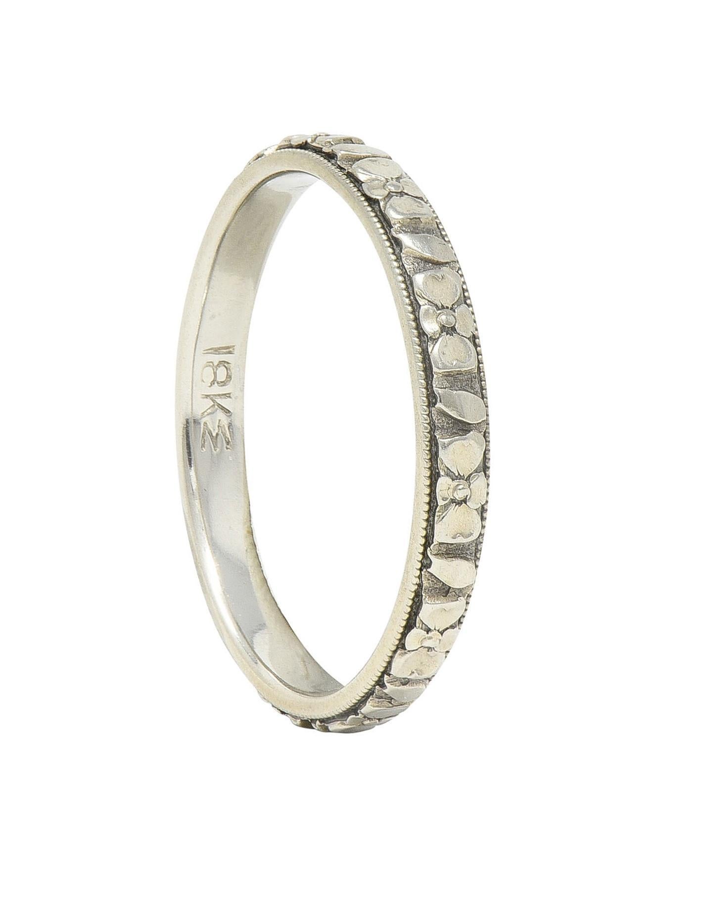 Art Deco 18 Karat White Gold Orange Blossom Vintage Wedding Band Ring en vente 2