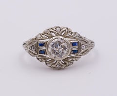 Art Deco 18 Karat White Gold, Sapphire and Diamond Ring, 1930s
