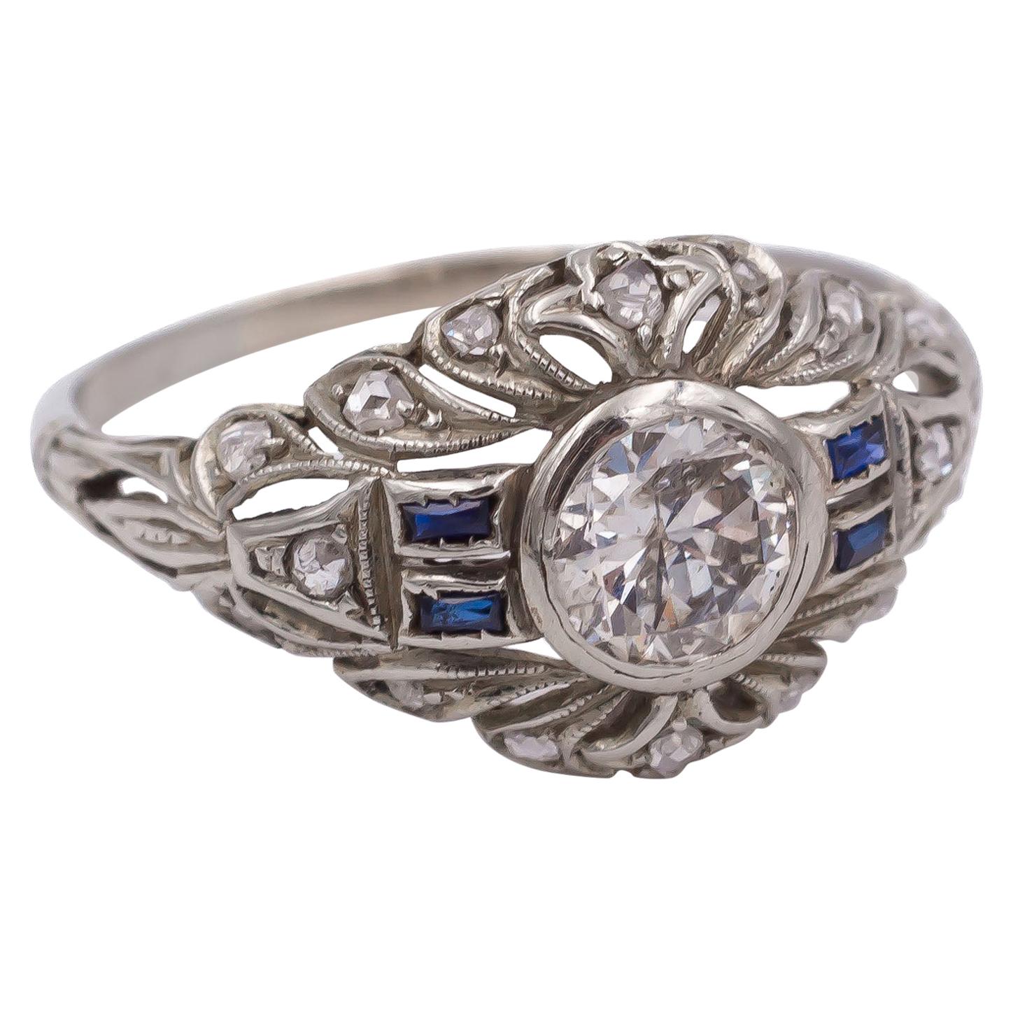 Art Deco 18 Karat White Gold, Sapphire and Diamond Ring, 1930s