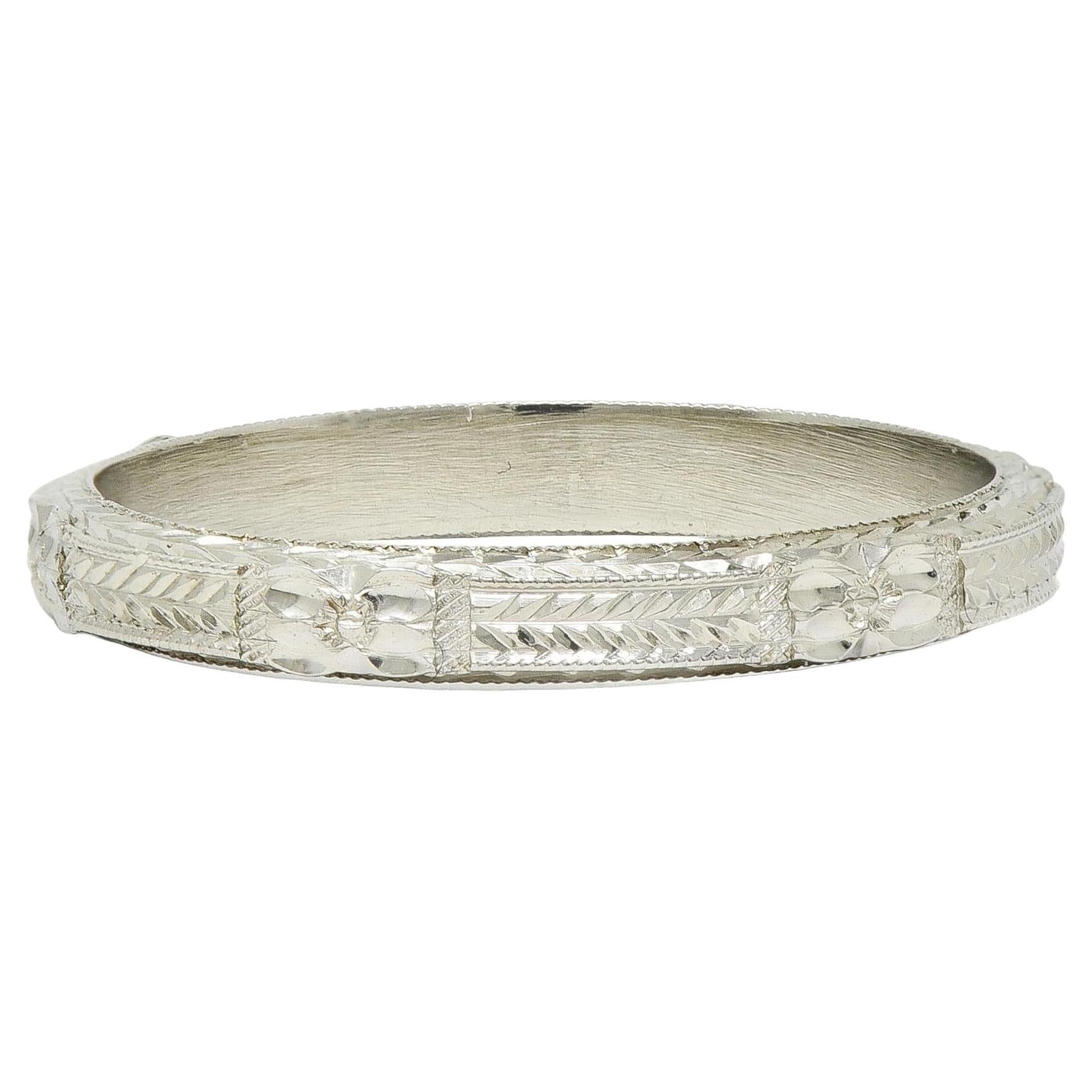 Art Deco 18 Karat White Gold Vintage Wheat Orange Blossom Wedding Band Ring