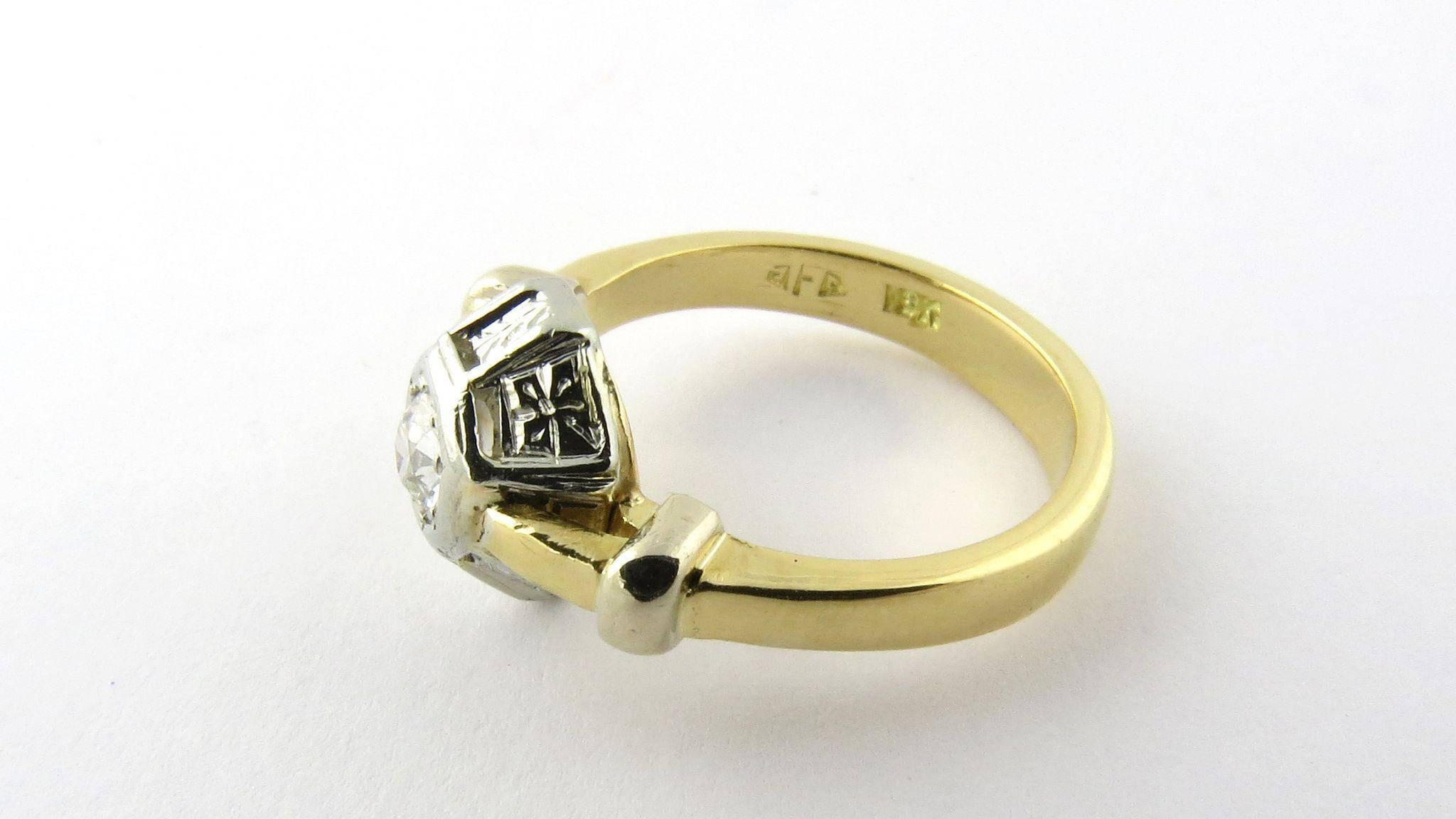 Round Cut Art Deco 18 Karat Yellow and White Gold Diamond Ring
