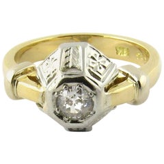 Art Deco 18 Karat Yellow and White Gold Diamond Ring