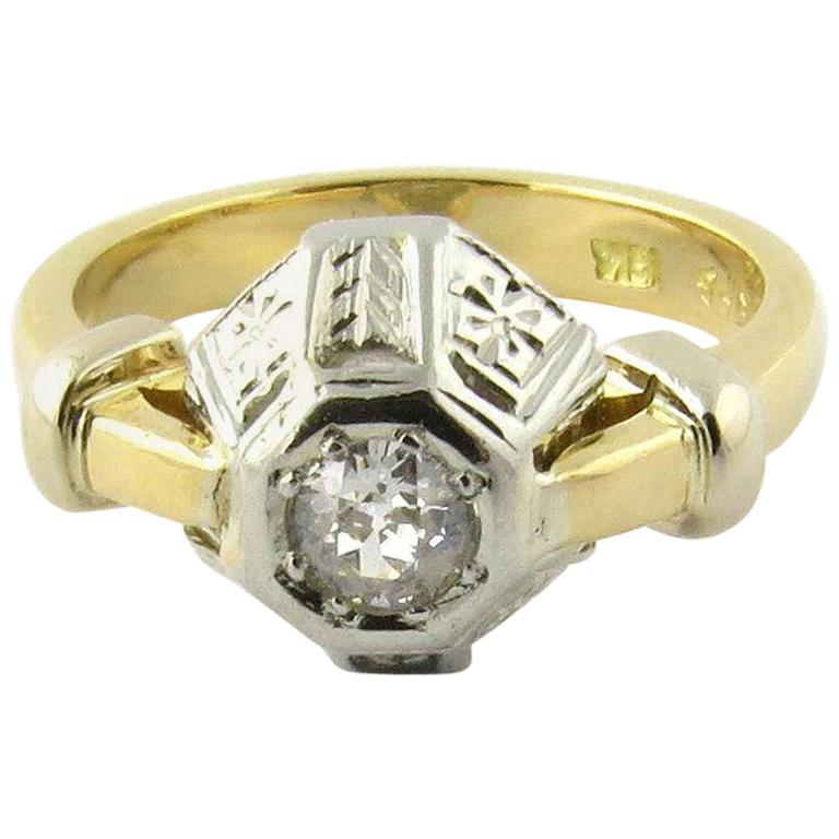 Art Deco 18 Karat Yellow and White Gold Diamond Ring For Sale at 1stDibs