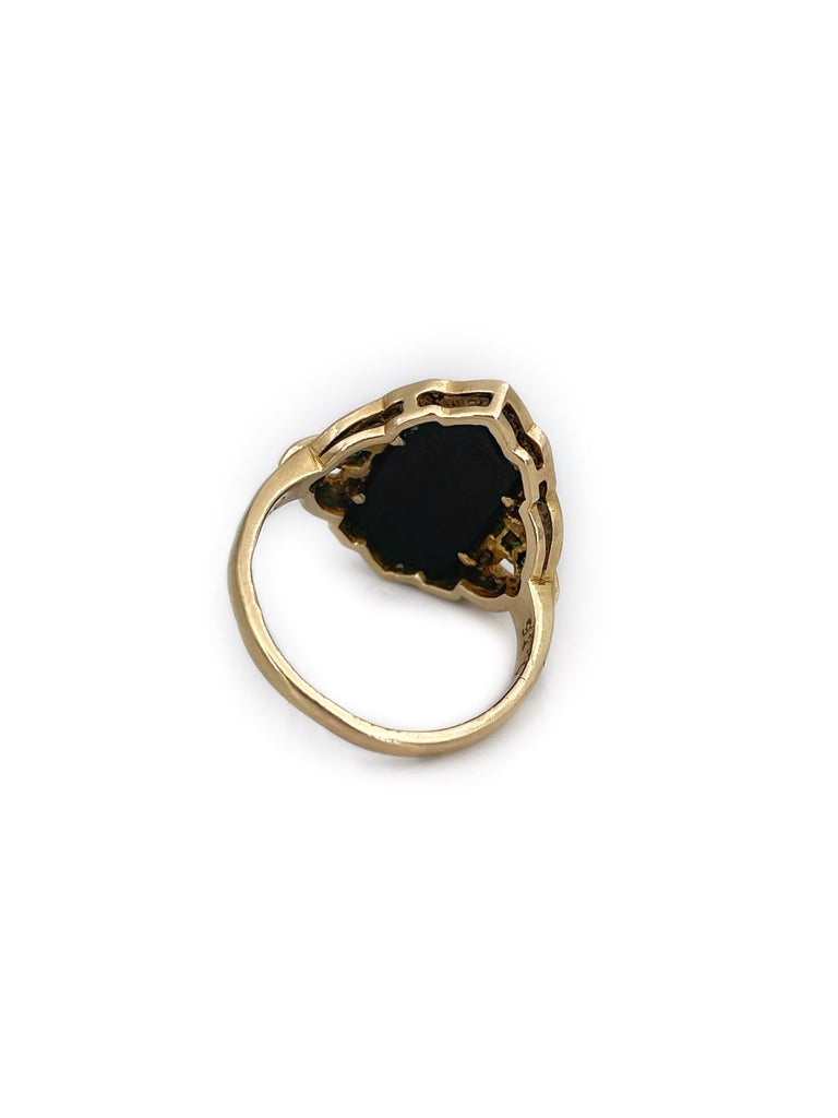 Art Deco 18 Karat Yellow Gold Diamond Emerald Onyx Shield Ring For Sale ...