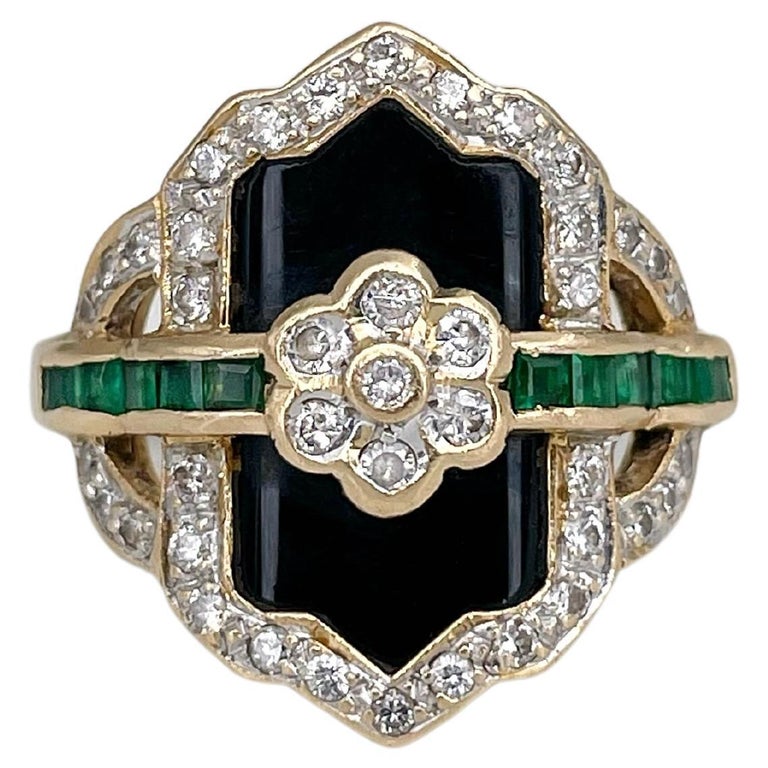 Art Deco 18 Karat Yellow Gold Diamond Emerald Onyx Shield Ring For Sale ...