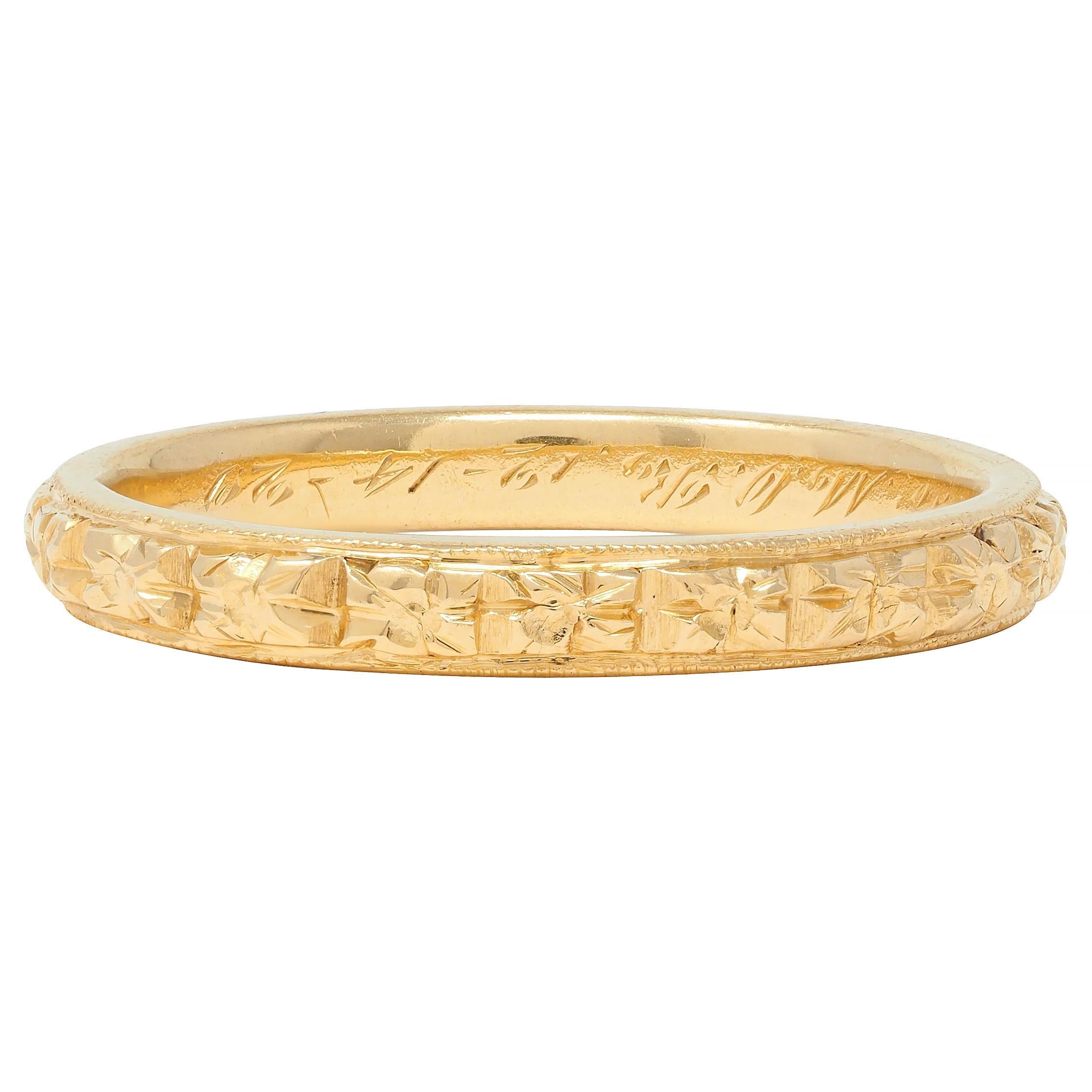 Art Deco 18 Karat Yellow Gold Orange Blossom Antique Wedding Band Ring For Sale 3