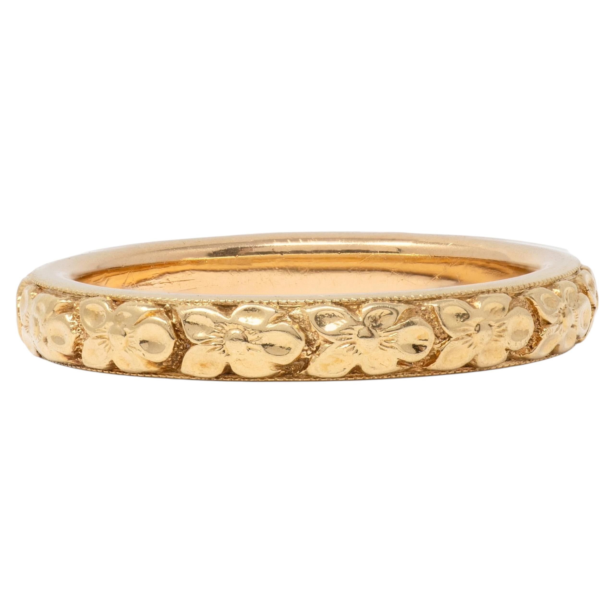 Bague de mariage vintage Art déco en or jaune 18 carats, motif « Orange Blossom »