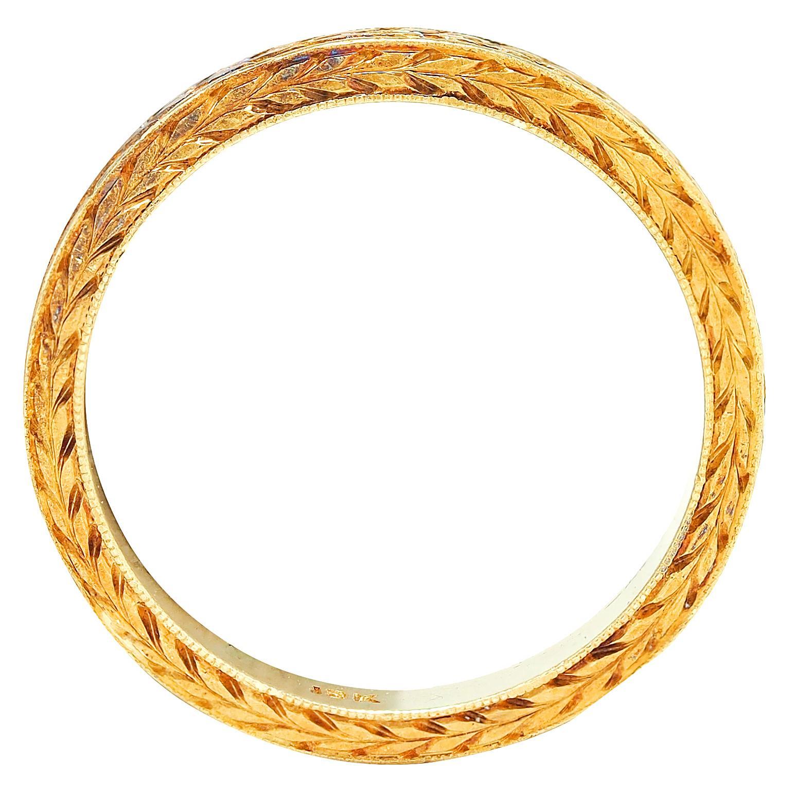 Art Deco 18 Karat Yellow Gold Vintage Wheat Wedding Band Ring For Sale 2
