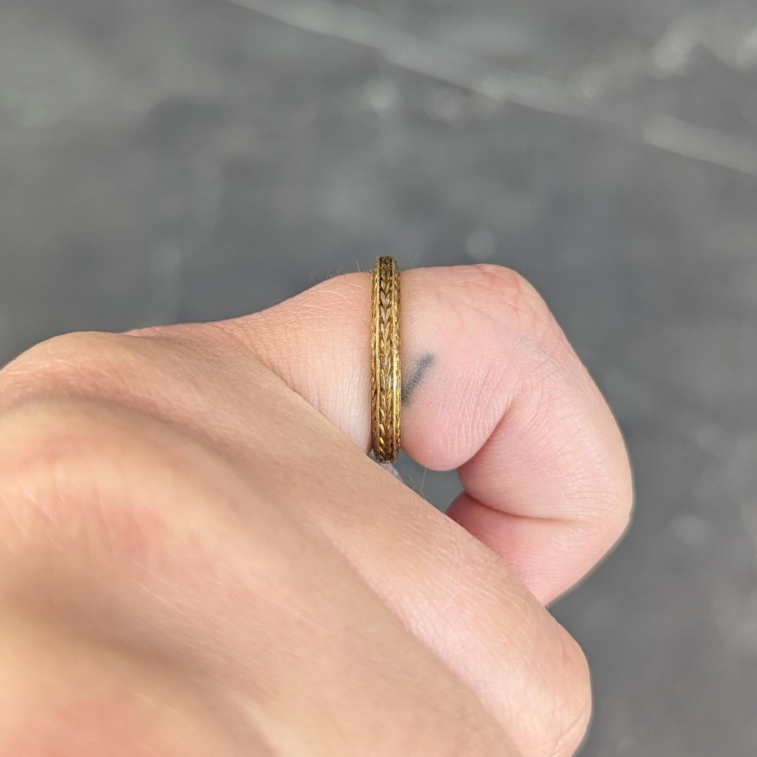 Art Deco 18 Karat Yellow Gold Vintage Wheat Wedding Band Ring For Sale 4