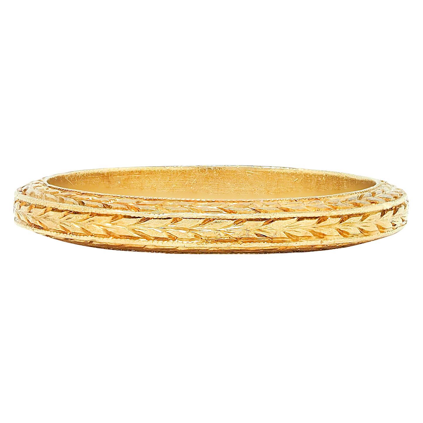 Art Deco 18 Karat Yellow Gold Vintage Wheat Wedding Band Ring For Sale