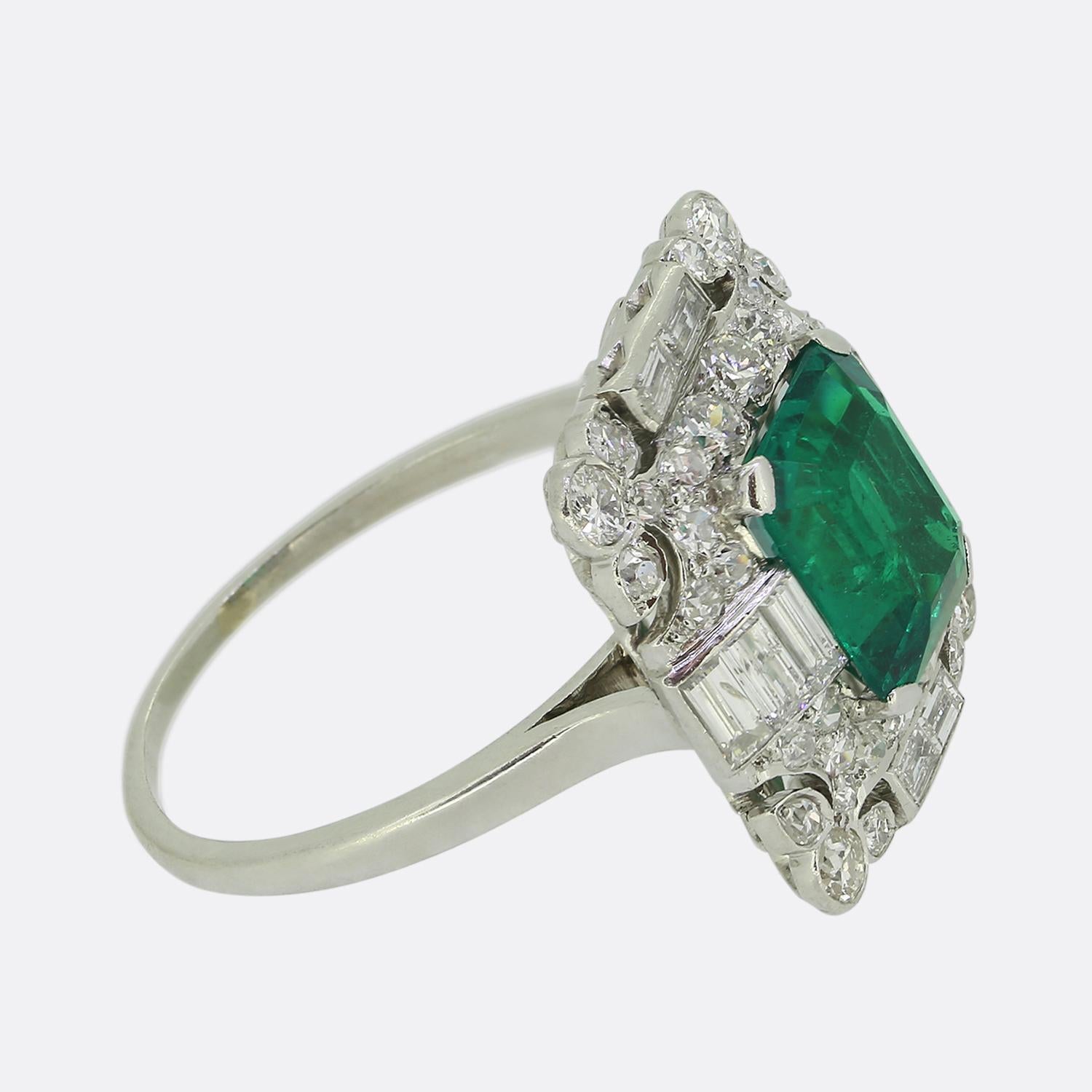 Emerald Cut Art Deco 1.80 Carat Colombian Emerald and Diamond Ring For Sale