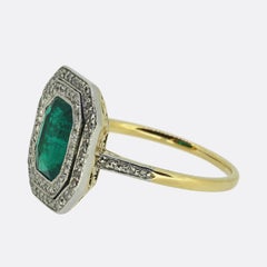 Art Deco 1.80 Carat Emerald and Diamond Cluster Ring