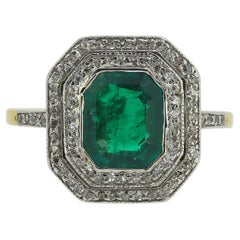 Art Deco 1.80 Carat Emerald and Diamond Cluster Ring