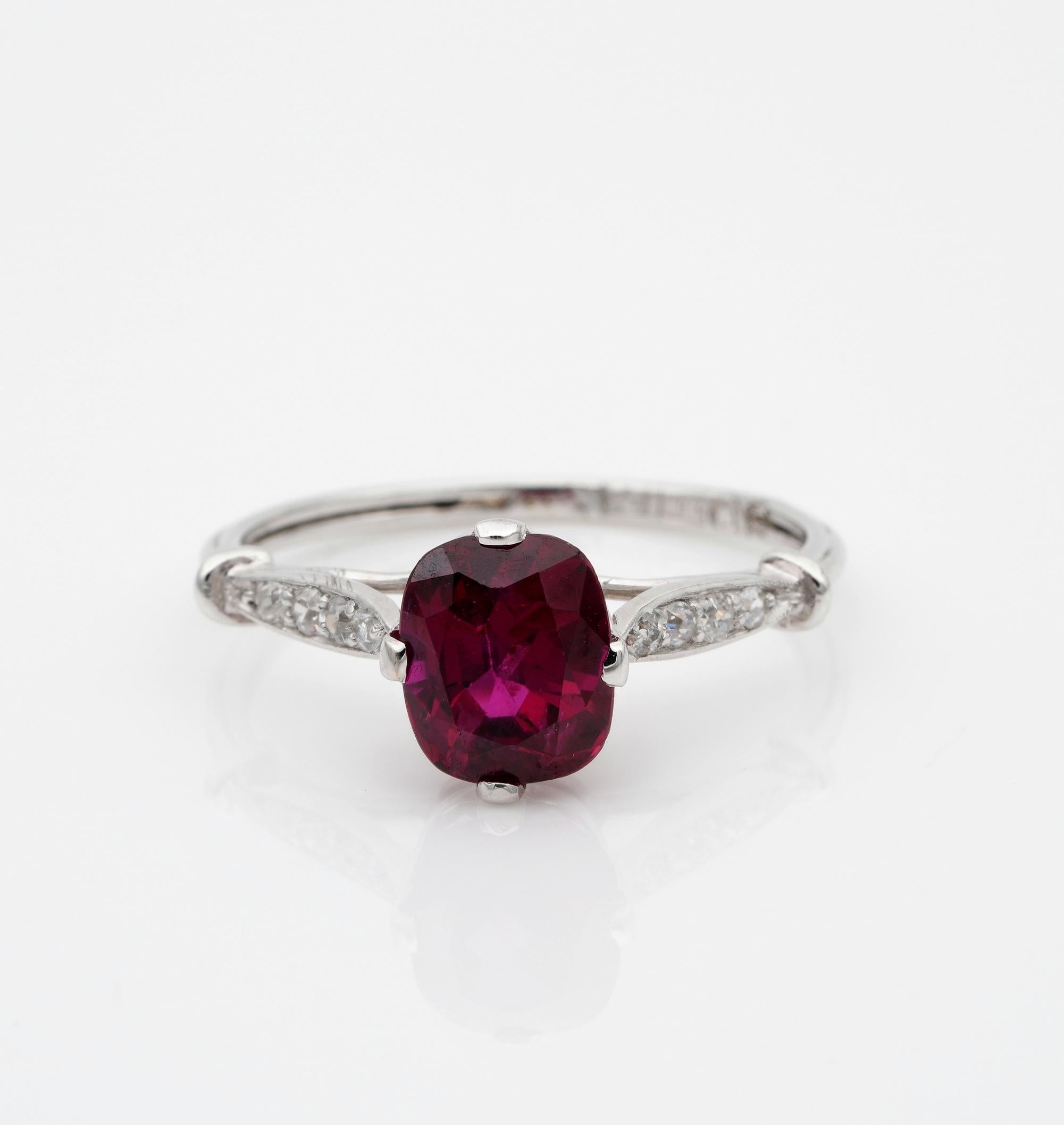 Dreaming Colour

If a fine Ruby ring is in your dreams, put your thoughts on this outstanding Art Deco ring featuring one of the finest in colour and clarity all natural made by mother nature – no heat or treated in any way – Siam (Thai) origin Ruby