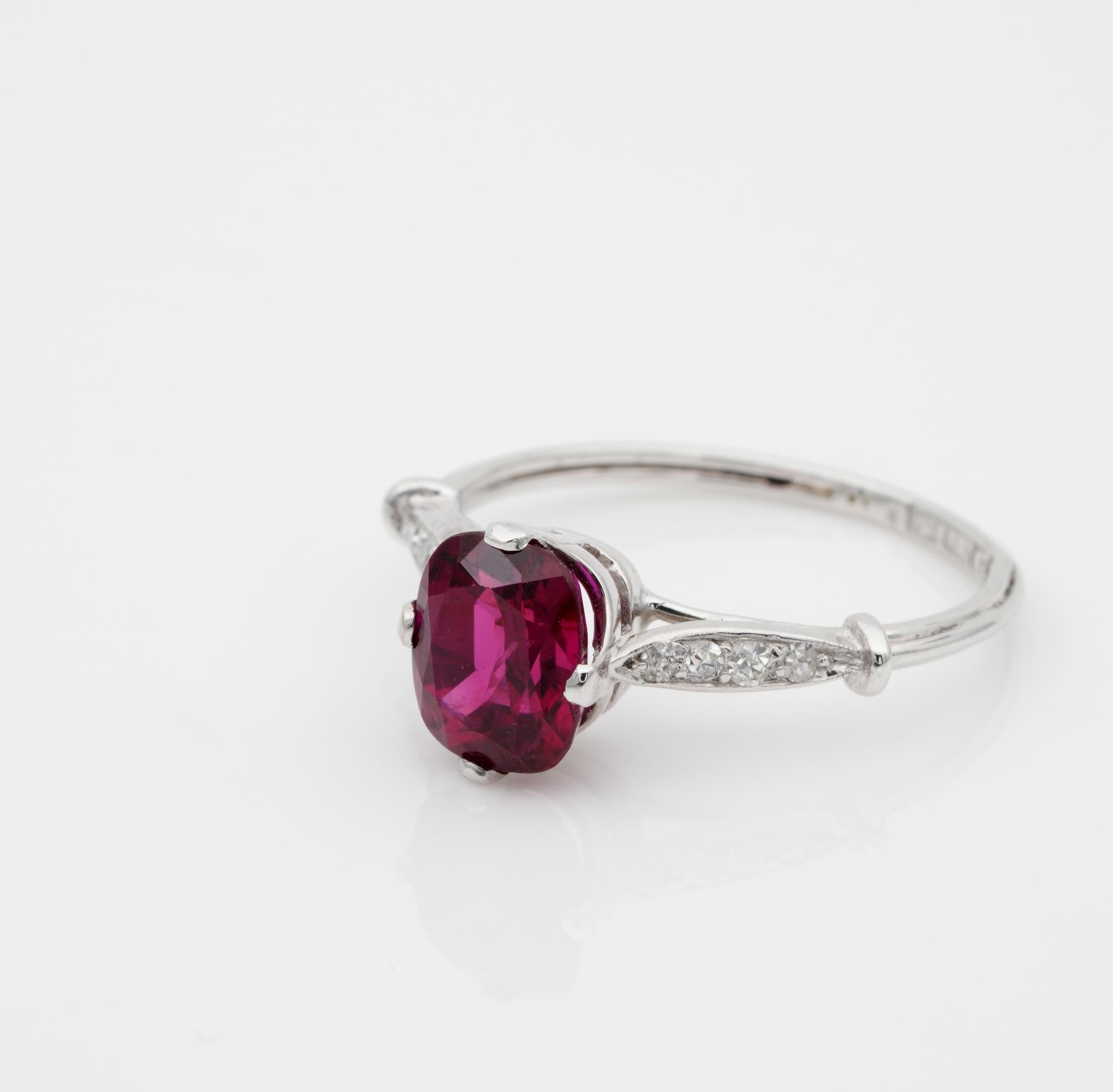 Art Deco 1.80 Carat Natural No Heat Ruby Diamond Platinum Ring 1