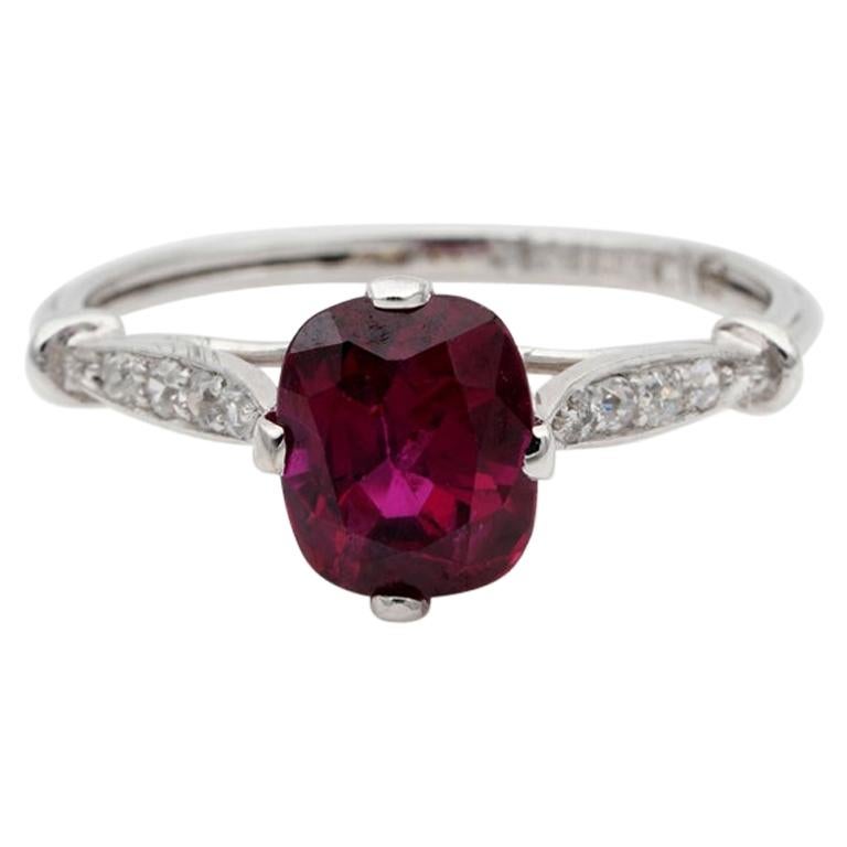 Art Deco 1.80 Carat Natural No Heat Ruby Diamond Platinum Ring