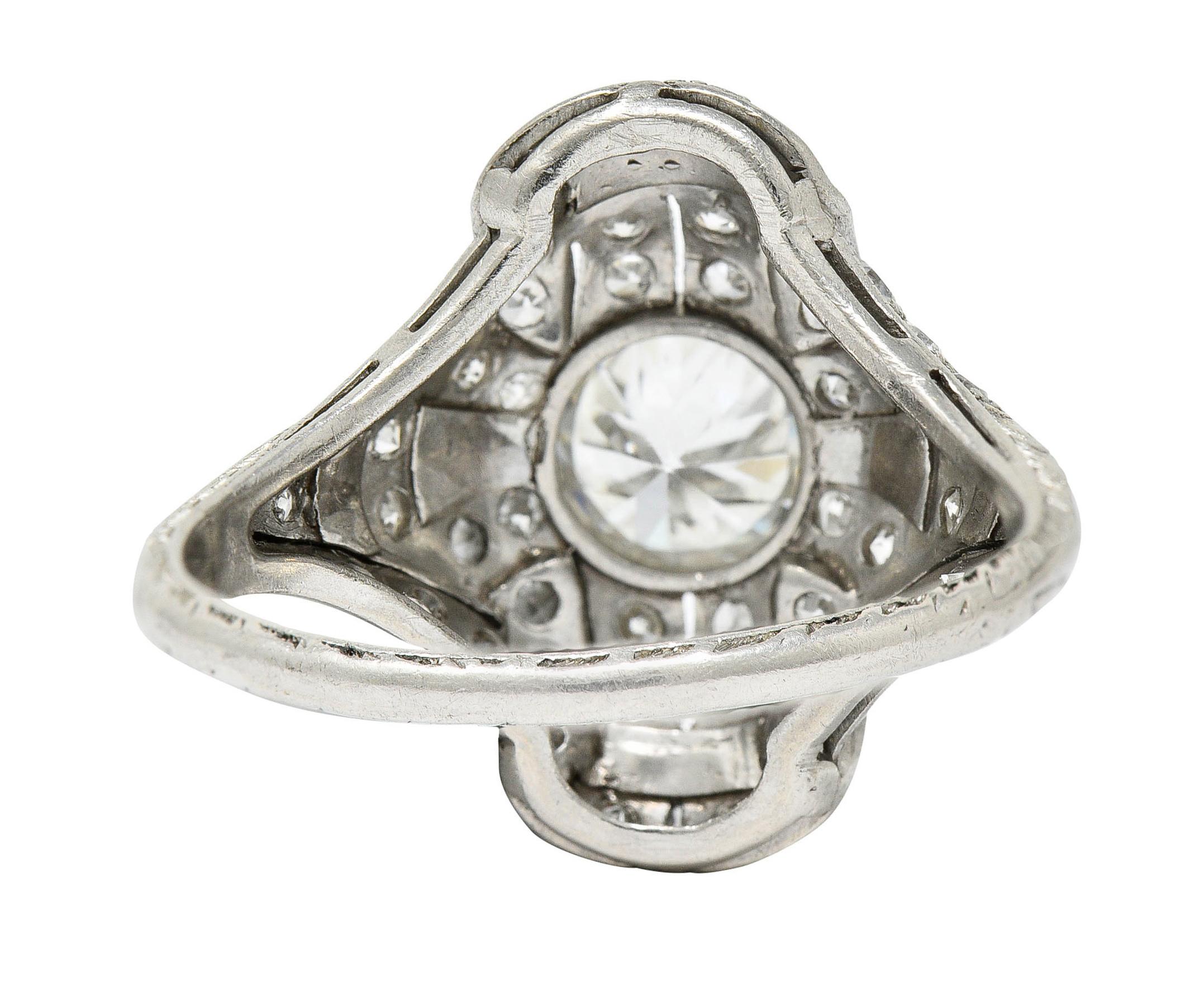 Art Deco 1.80 Carats Diamond Onyx Platinum Dinner Ring, Circa 1930 In Excellent Condition In Philadelphia, PA