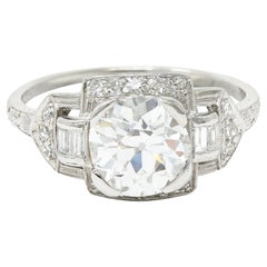 Art Deco 1.80 Carats Diamond Platinum Geometric Engagement Ring GIA