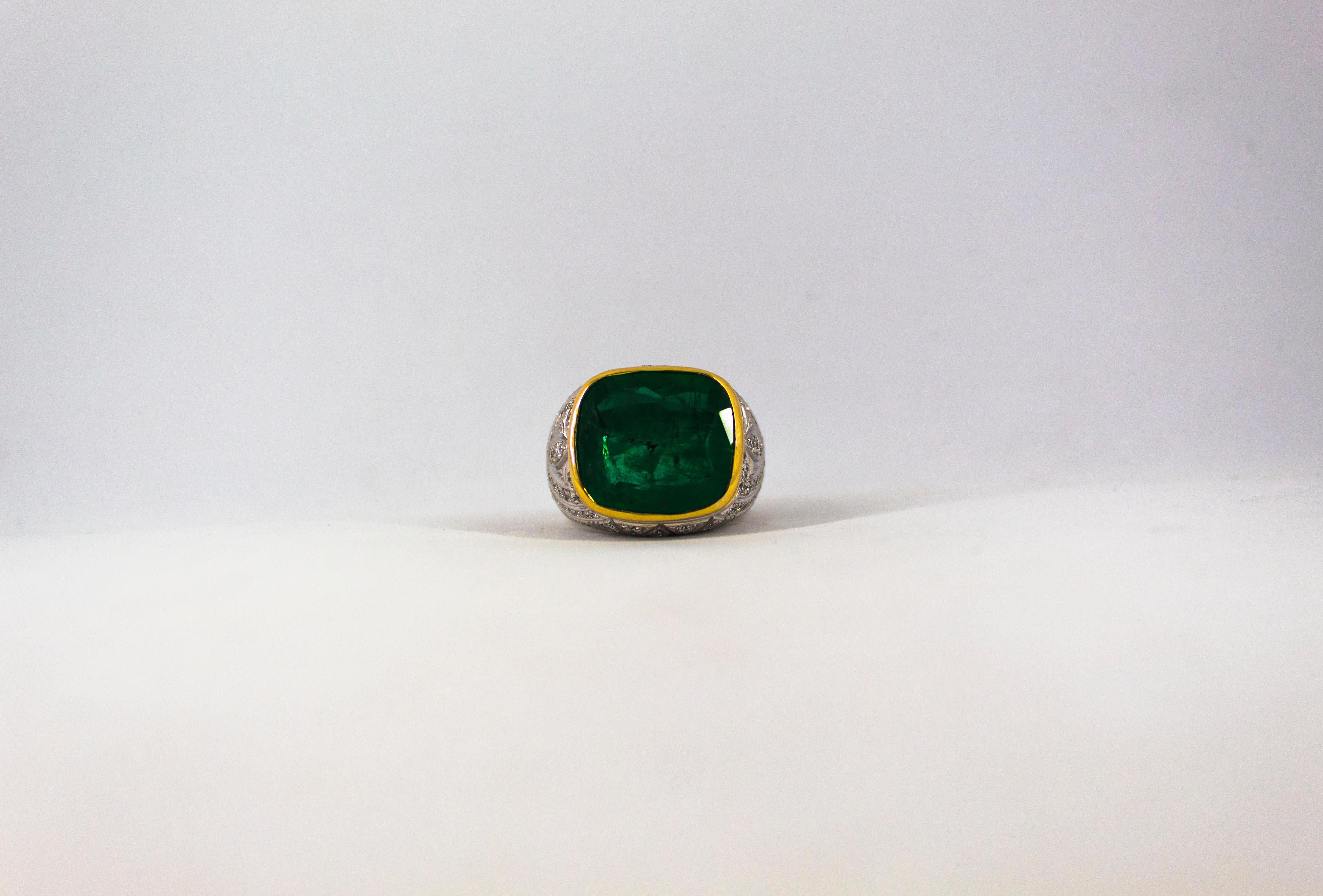 Art Deco 18.04 Carat Emerald 1.80 Carat White Diamond White Gold Cocktail Ring 6