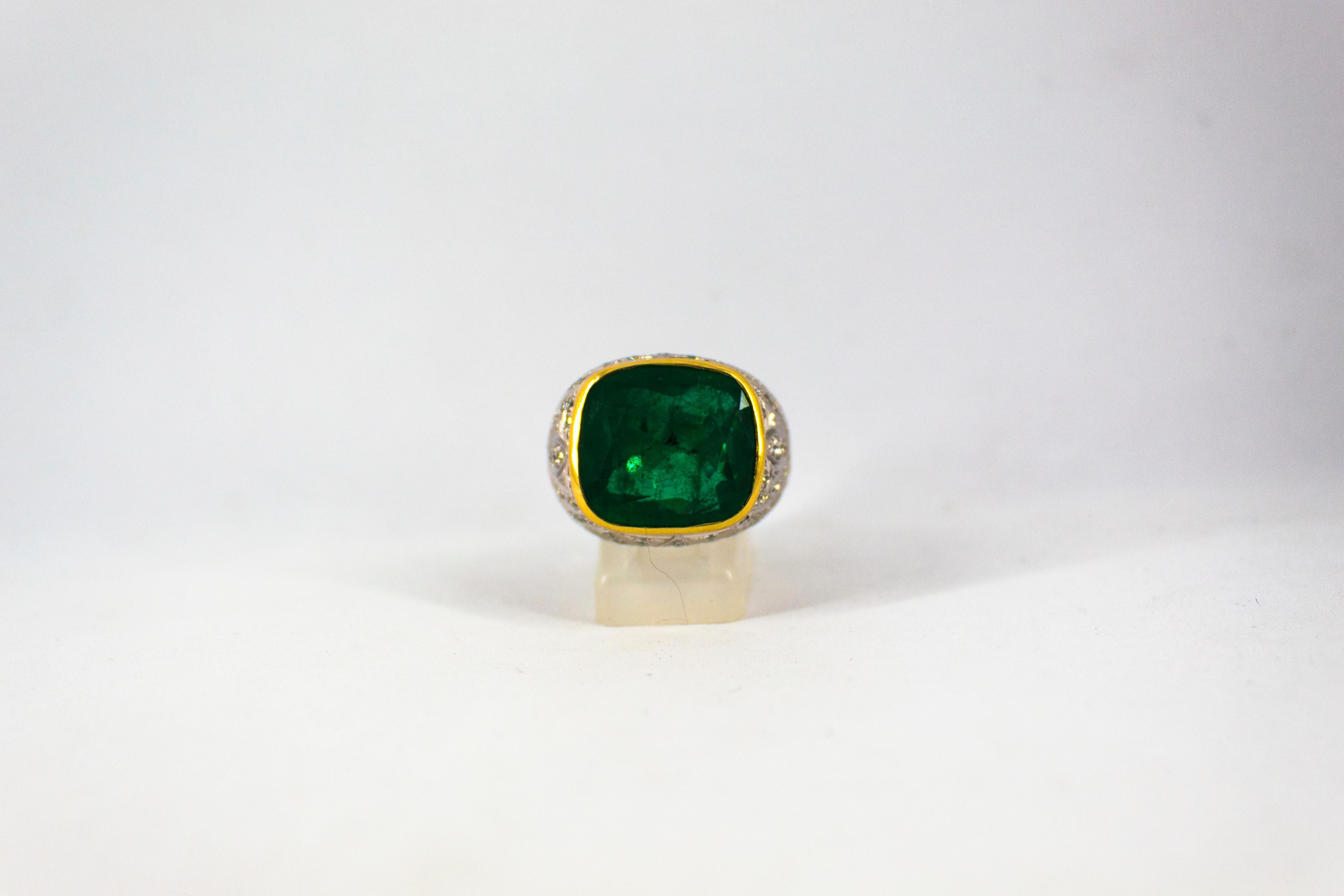 Art Deco 18.04 Carat Emerald 1.80 Carat White Diamond White Gold Cocktail Ring 7