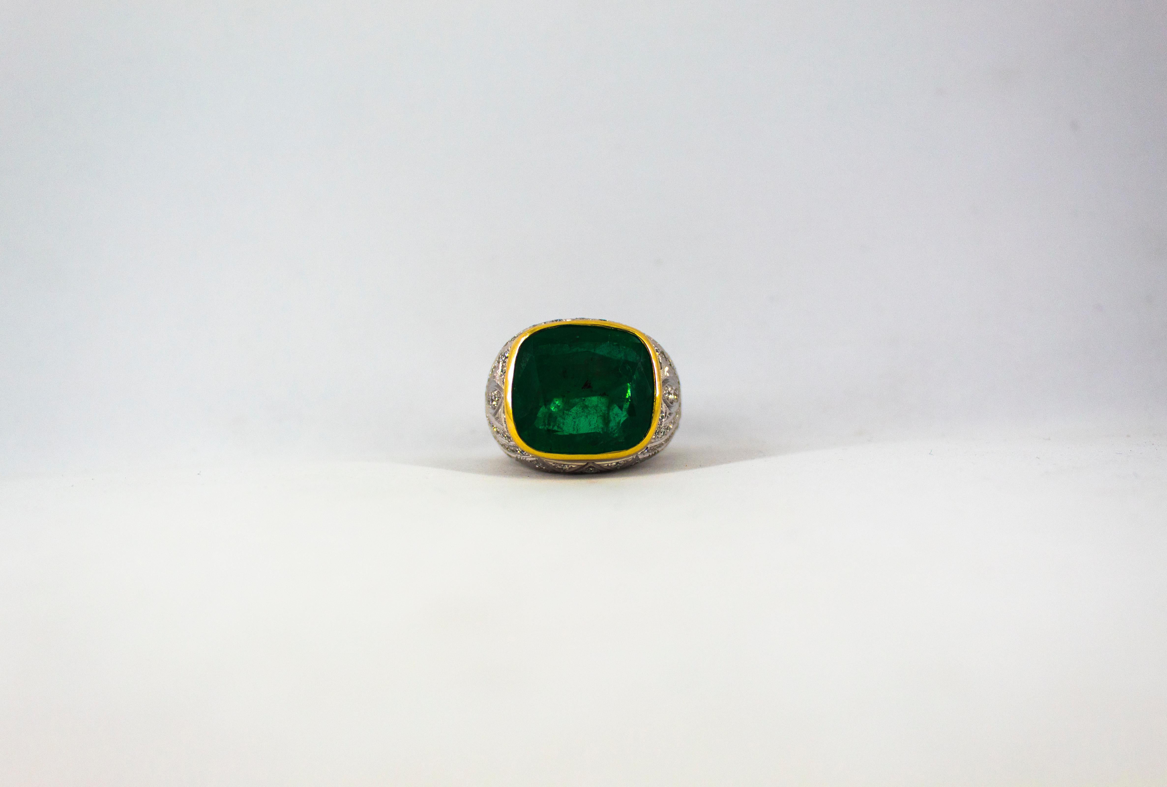 Art Deco 18.04 Carat Emerald 1.80 Carat White Diamond White Gold Cocktail Ring 8