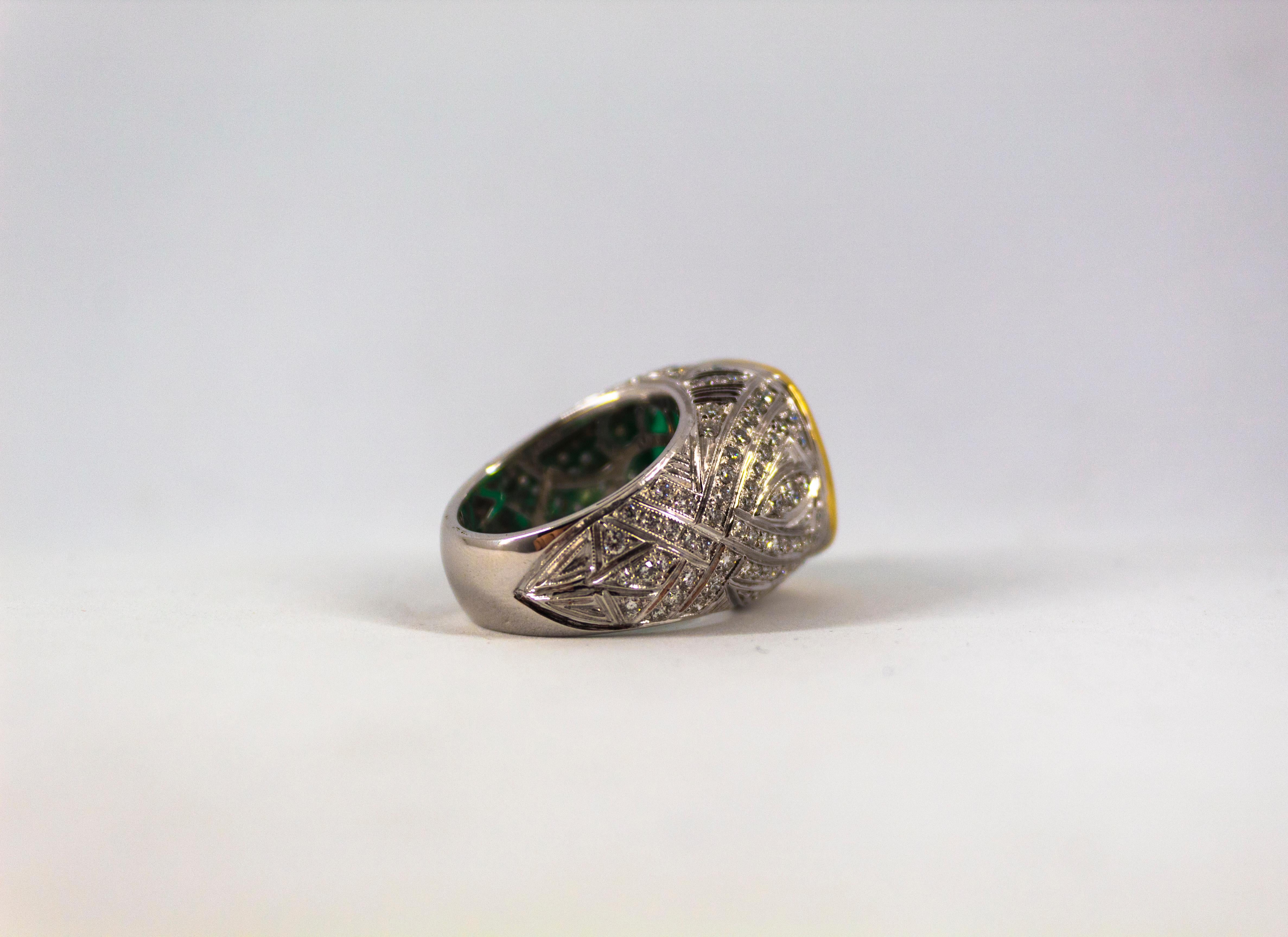 Art Deco 18.04 Carat Emerald 1.80 Carat White Diamond White Gold Cocktail Ring 10