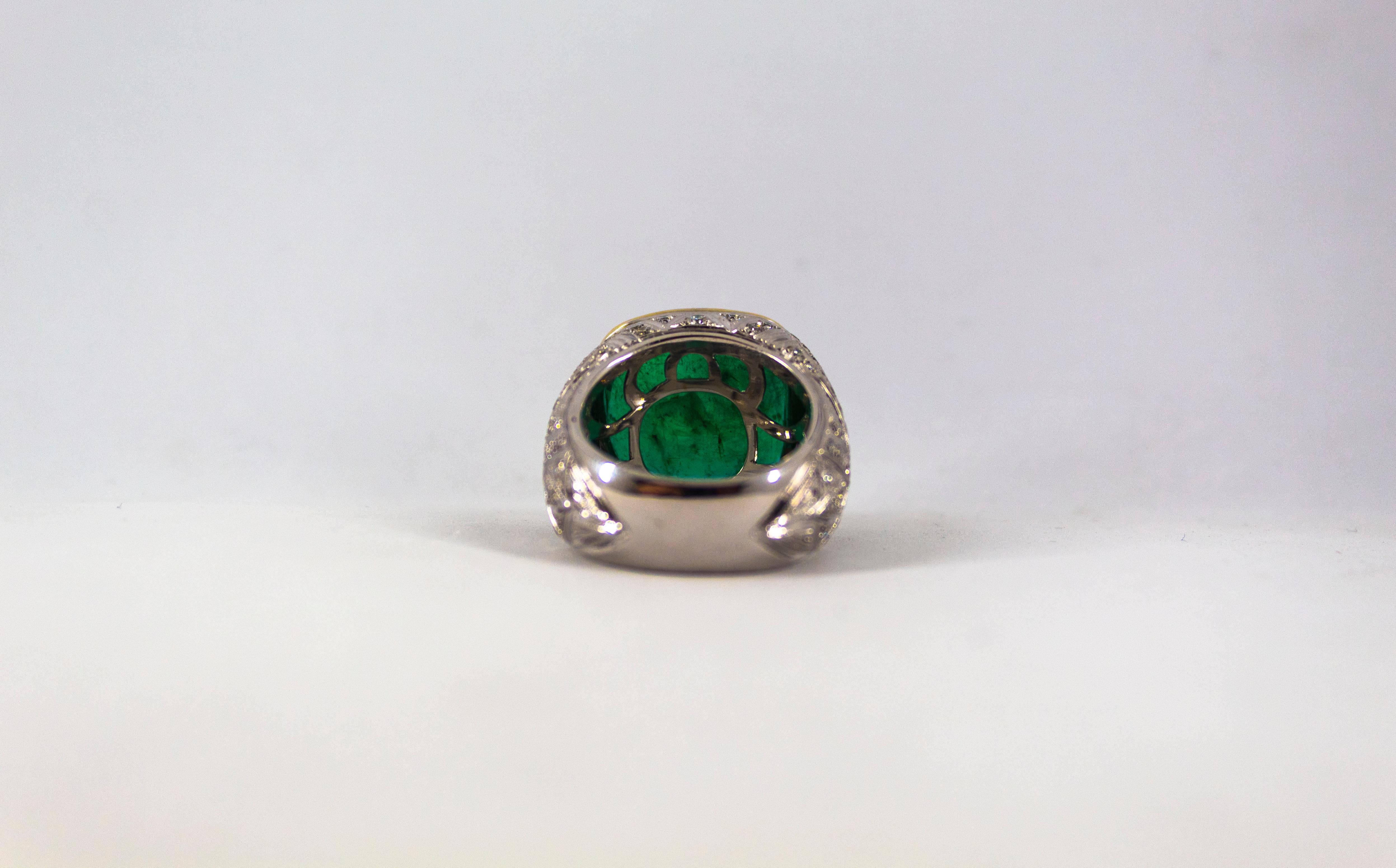 Art Deco 18.04 Carat Emerald 1.80 Carat White Diamond White Gold Cocktail Ring 11