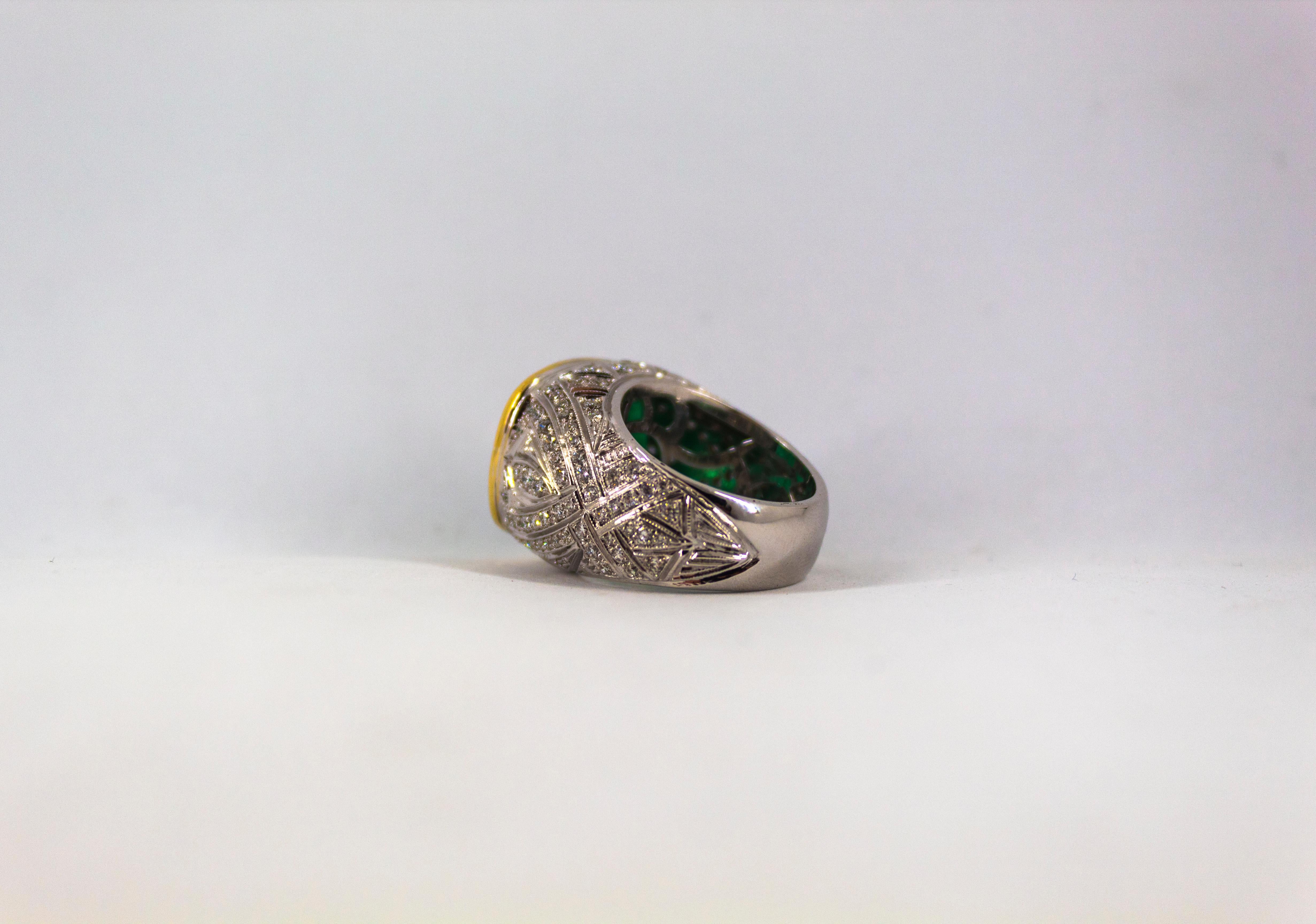 Art Deco 18.04 Carat Emerald 1.80 Carat White Diamond White Gold Cocktail Ring 12