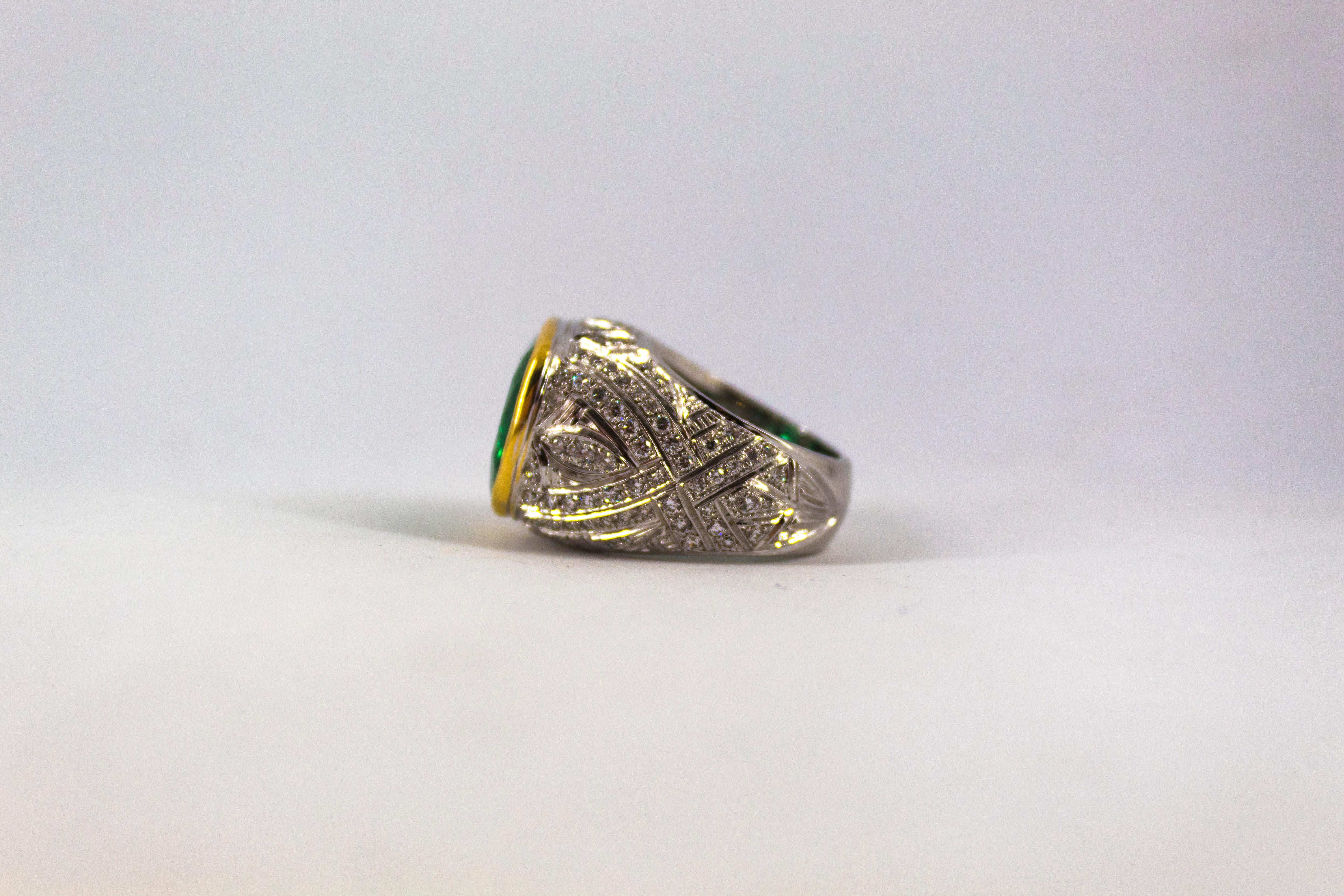 Art Deco 18.04 Carat Emerald 1.80 Carat White Diamond White Gold Cocktail Ring 13
