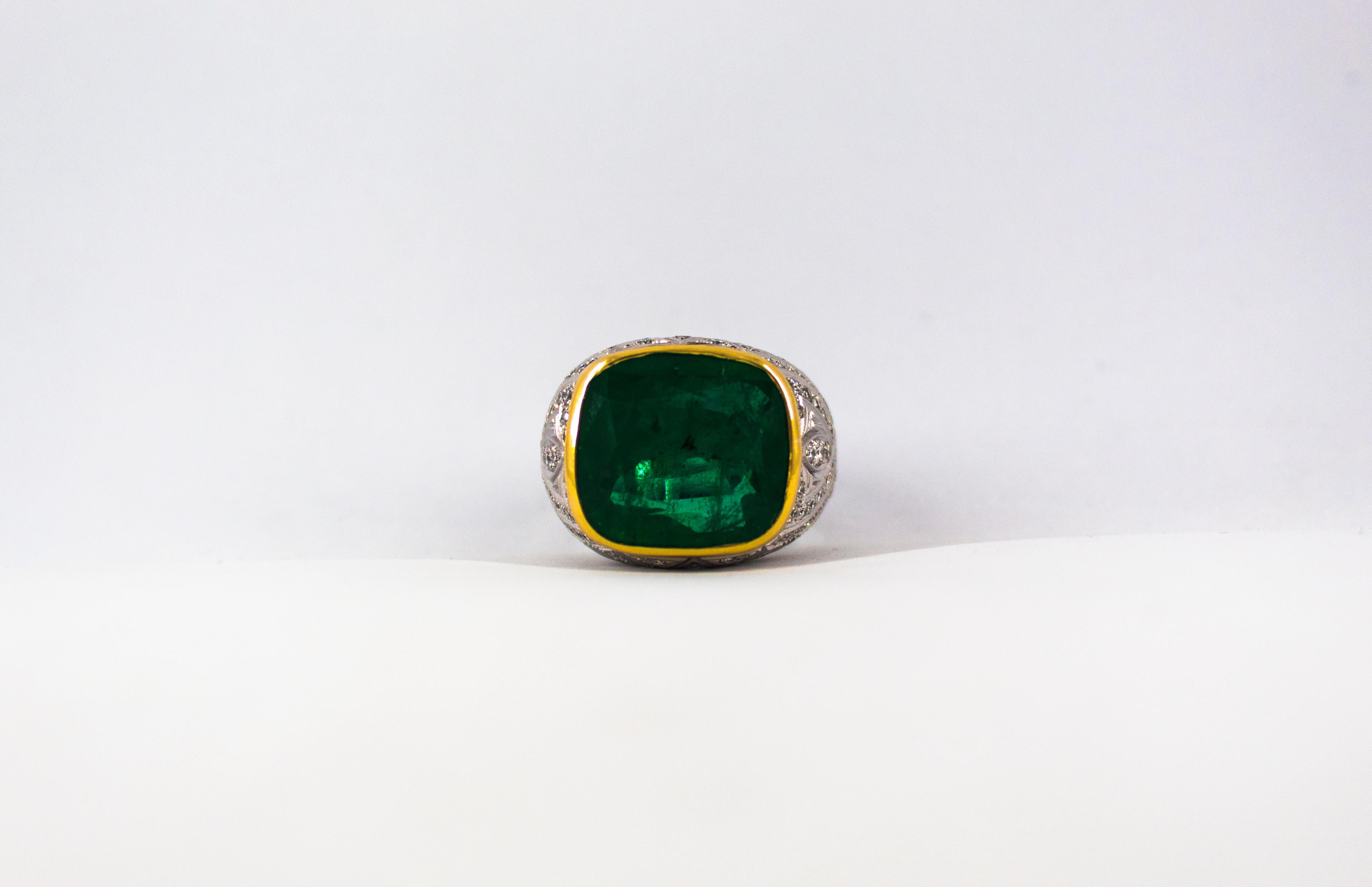 Art Deco 18.04 Carat Emerald 1.80 Carat White Diamond White Gold Cocktail Ring 15