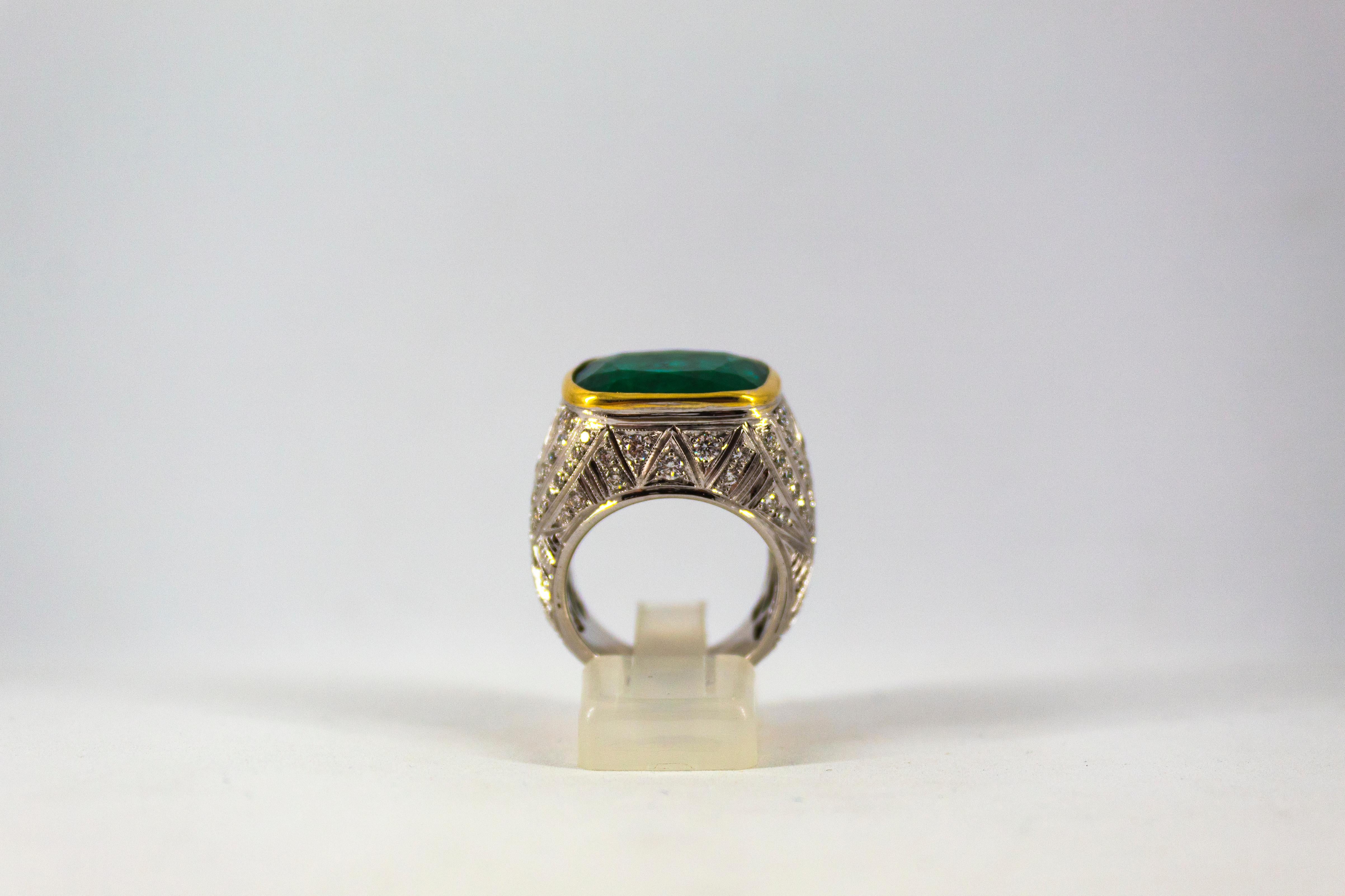 Art Deco 18.04 Carat Emerald 1.80 Carat White Diamond White Gold Cocktail Ring In New Condition In Naples, IT