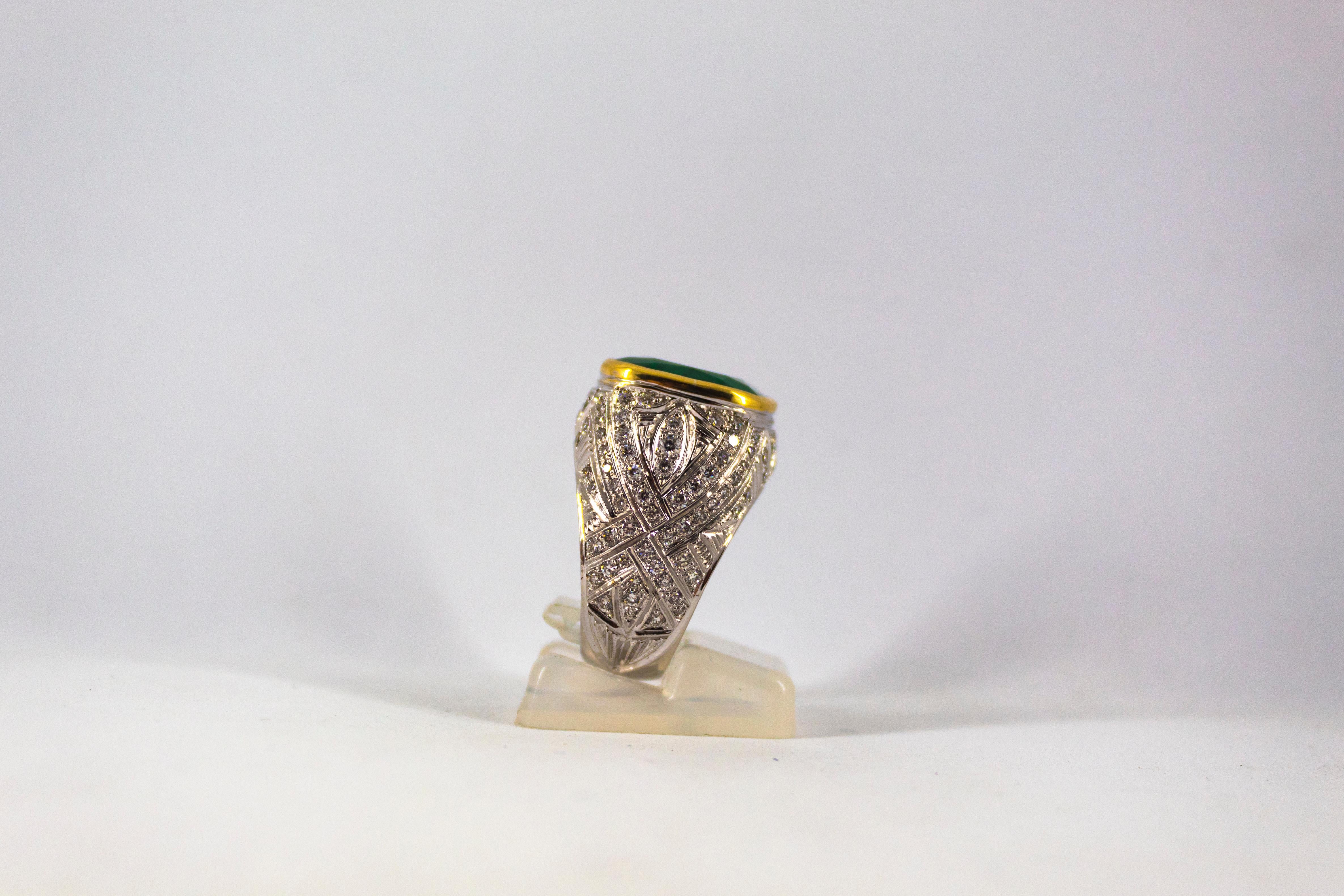 Art Deco 18.04 Carat Emerald 1.80 Carat White Diamond White Gold Cocktail Ring 4