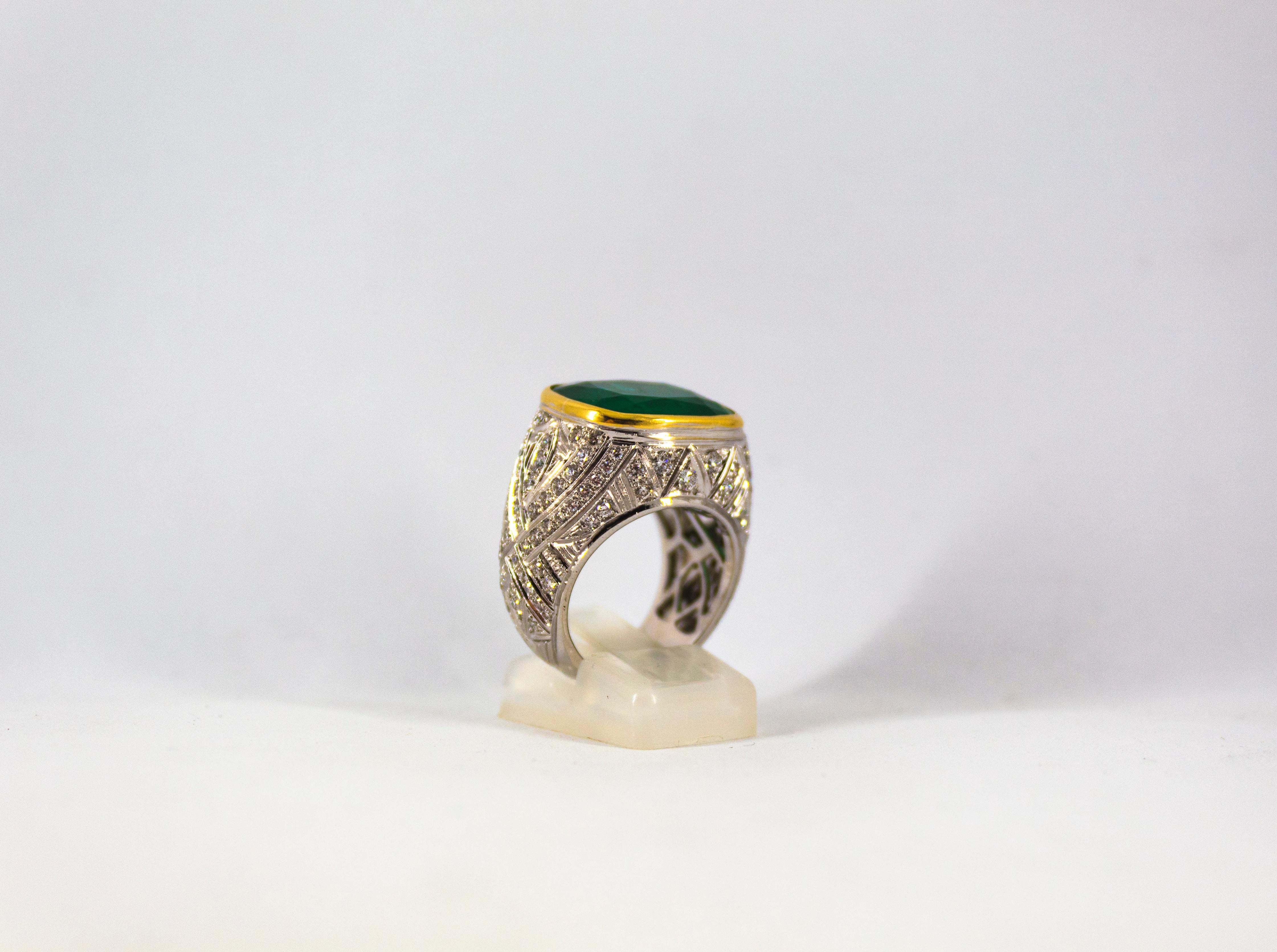 Art Deco 18.04 Carat Emerald 1.80 Carat White Diamond White Gold Cocktail Ring 5
