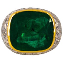 Art Deco 18.04 Carat Emerald 1.80 Carat White Diamond White Gold Cocktail Ring