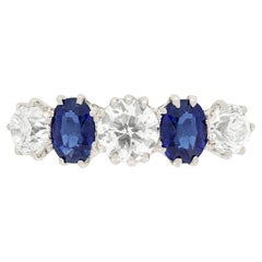 Art Deco 1.80ct Diamond and Sapphire Five Stone Ring, c.1920s