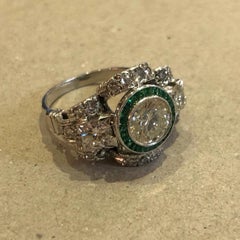 20th Century 1.80ct Diamond Emerald Target Engagement Cocktail Ring White Gold