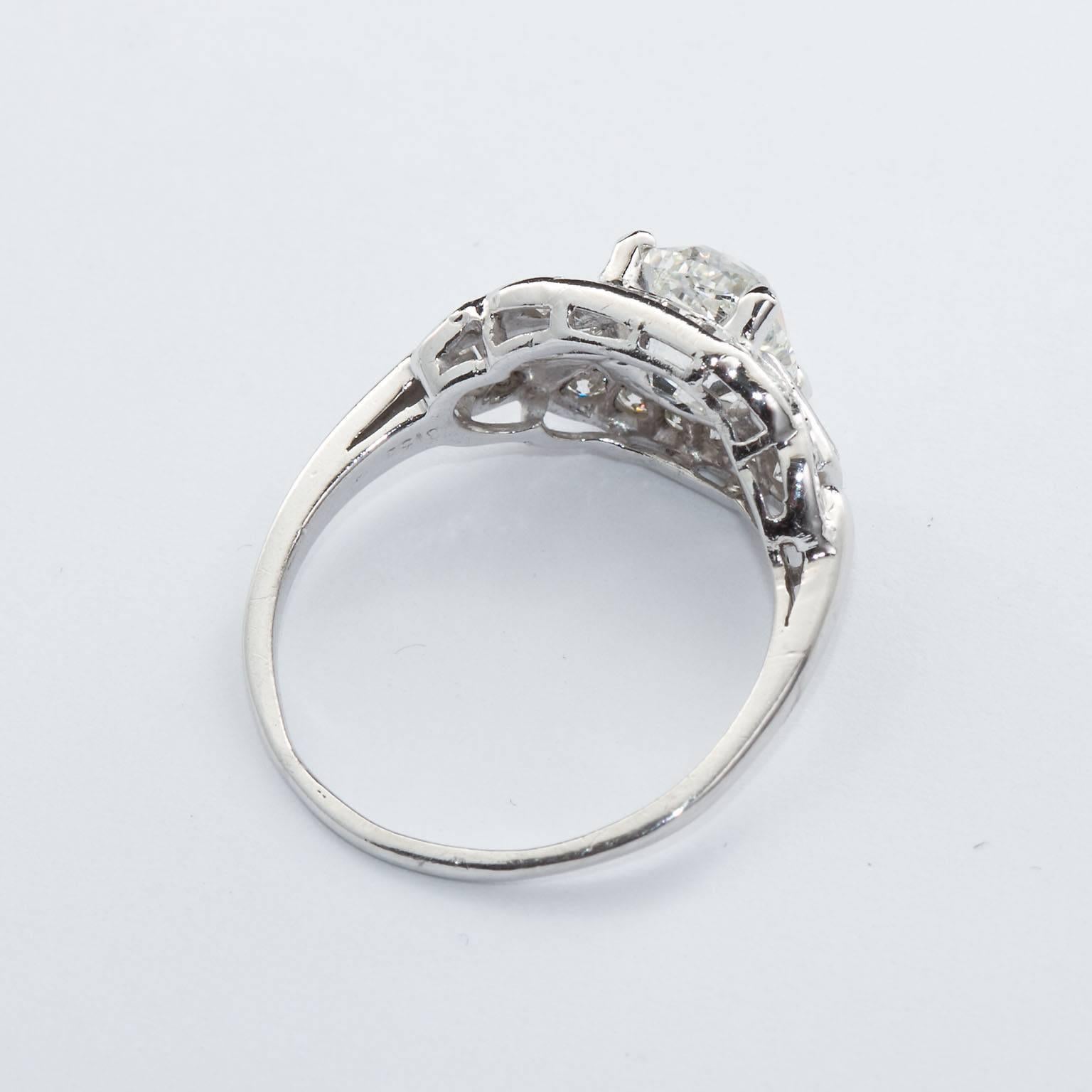 Art Deco 1.81 Carat Cushion Shape Diamond Platinum Ring GIA Cert 1