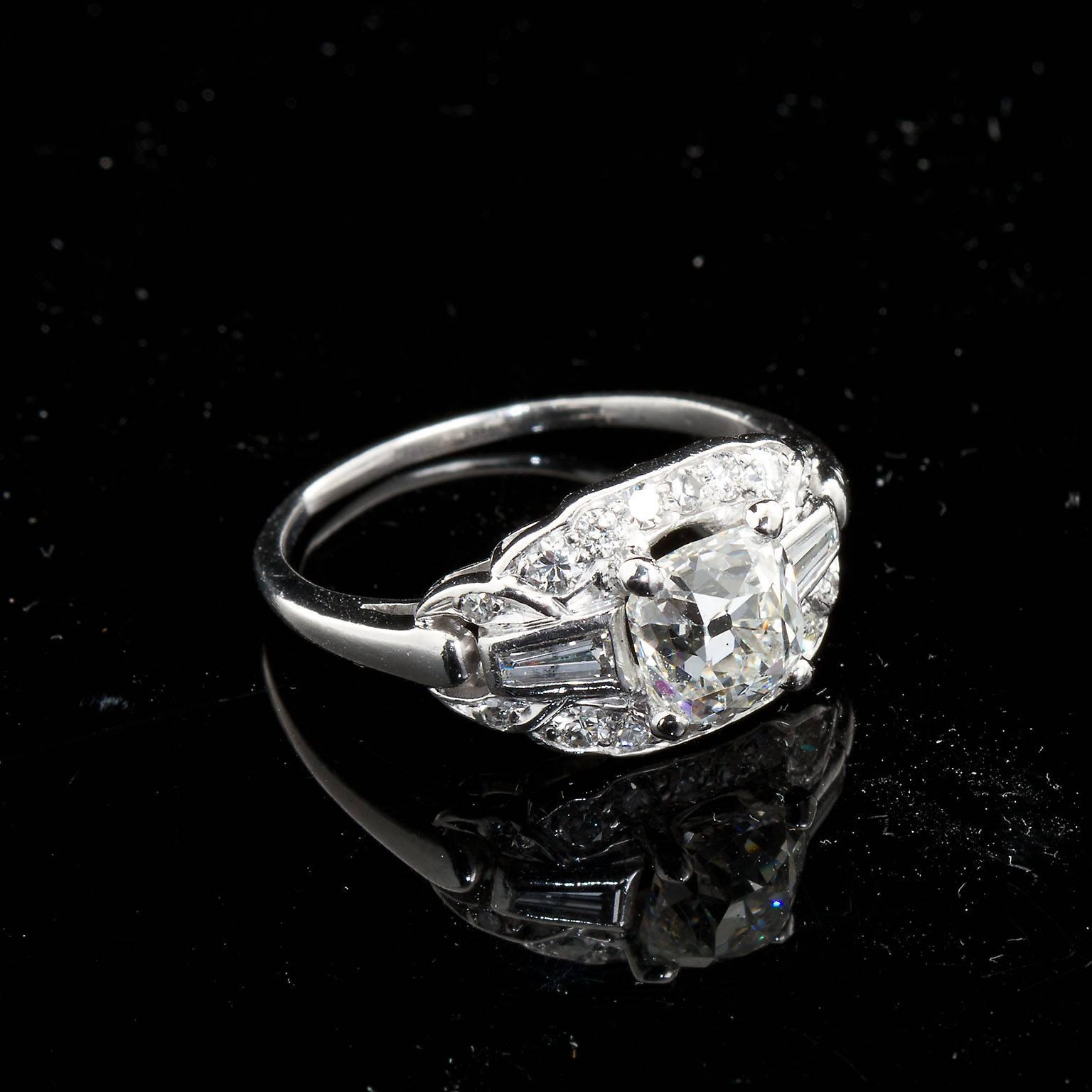 Art Deco 1.81 Carat Cushion Shape Diamond Platinum Ring GIA Cert 2