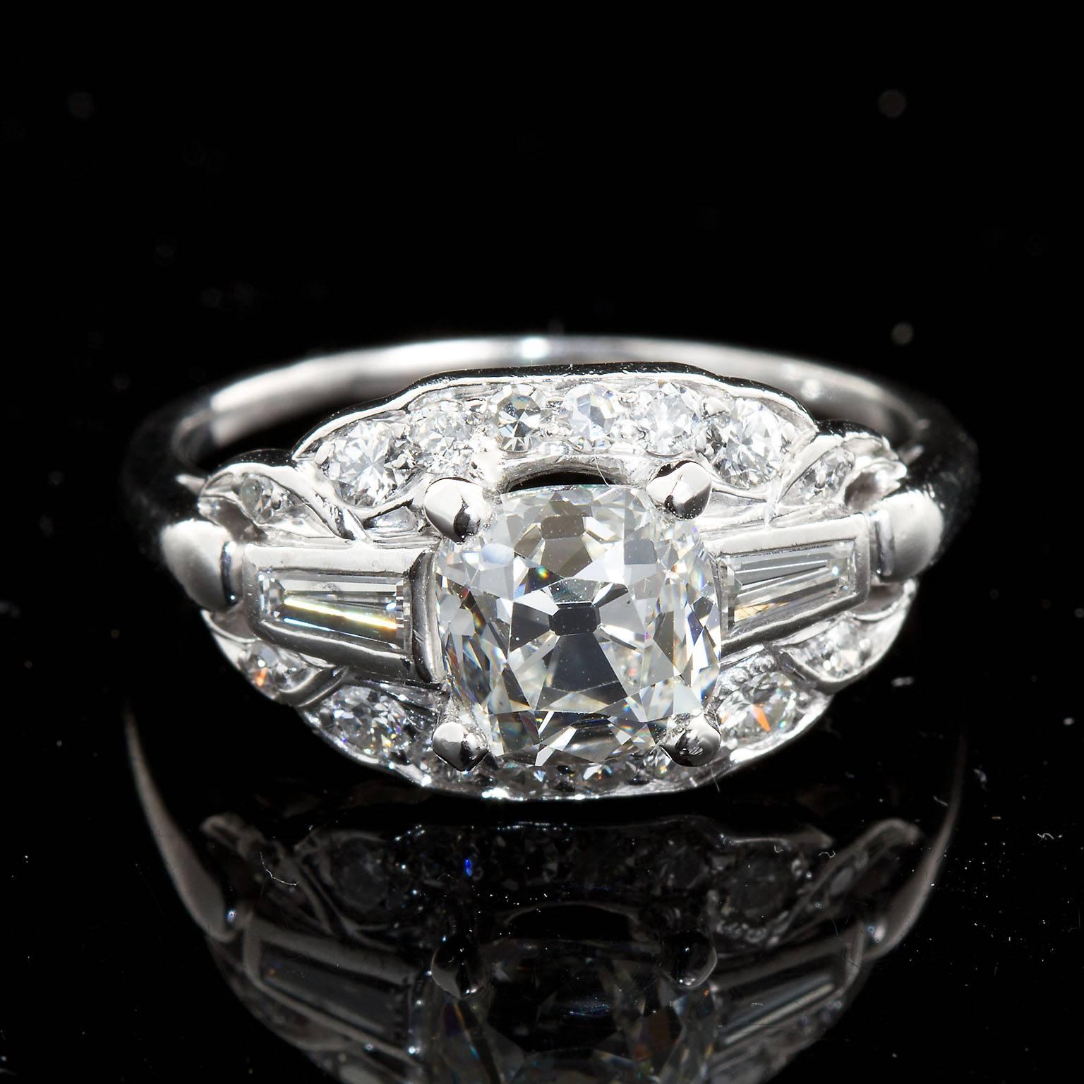 Art Deco 1.81 Carat Cushion Shape Diamond Platinum Ring GIA Cert 3