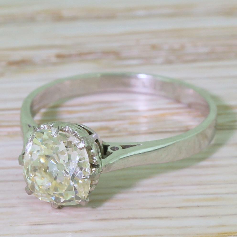 Women's Art Deco 1.81 Carat Old Cut Diamond Engagement Platinum Ring