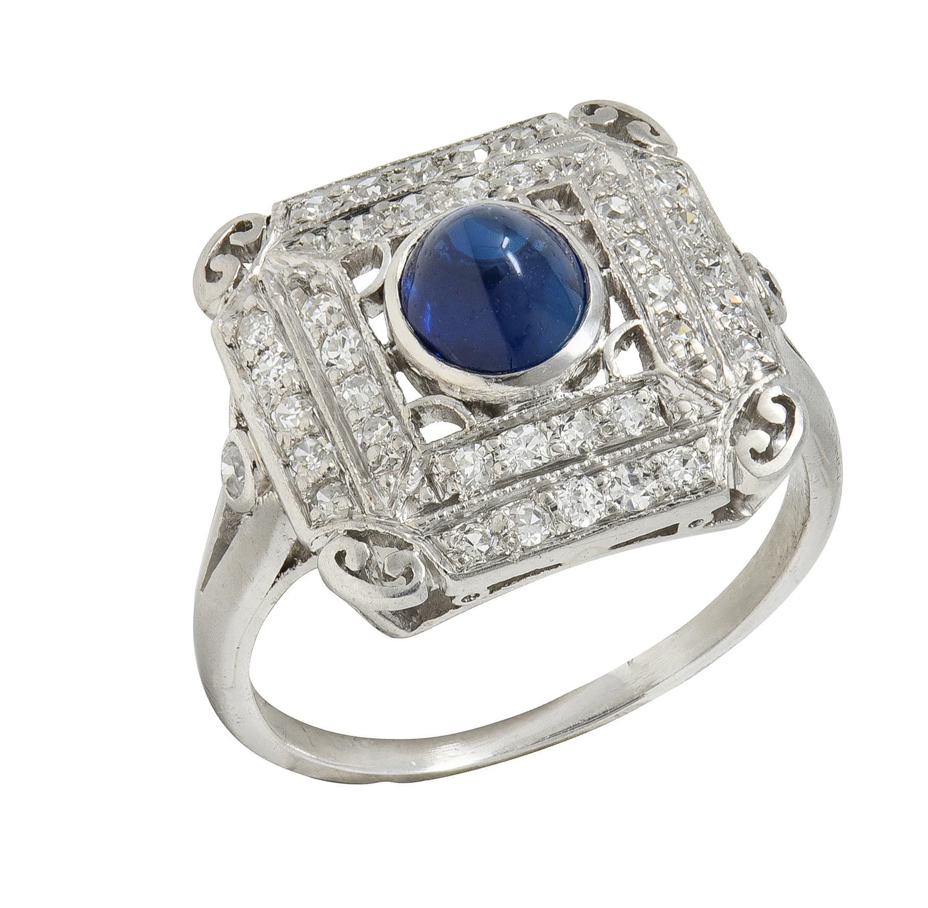 Anello da cena vintage in platino con zaffiro e diamante da 1,81 CTW Art of Vintage in vendita 4