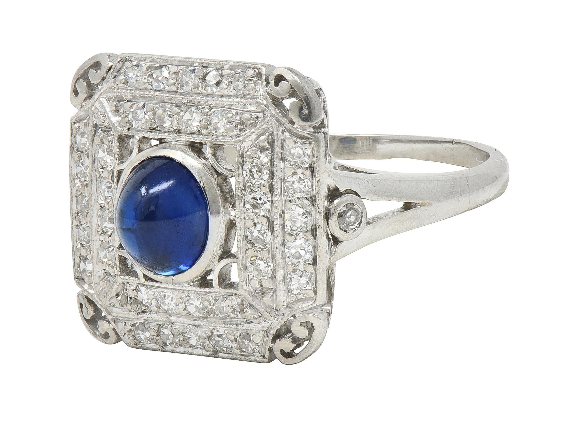 Anello da cena vintage in platino con zaffiro e diamante da 1,81 CTW Art of Vintage in vendita 1