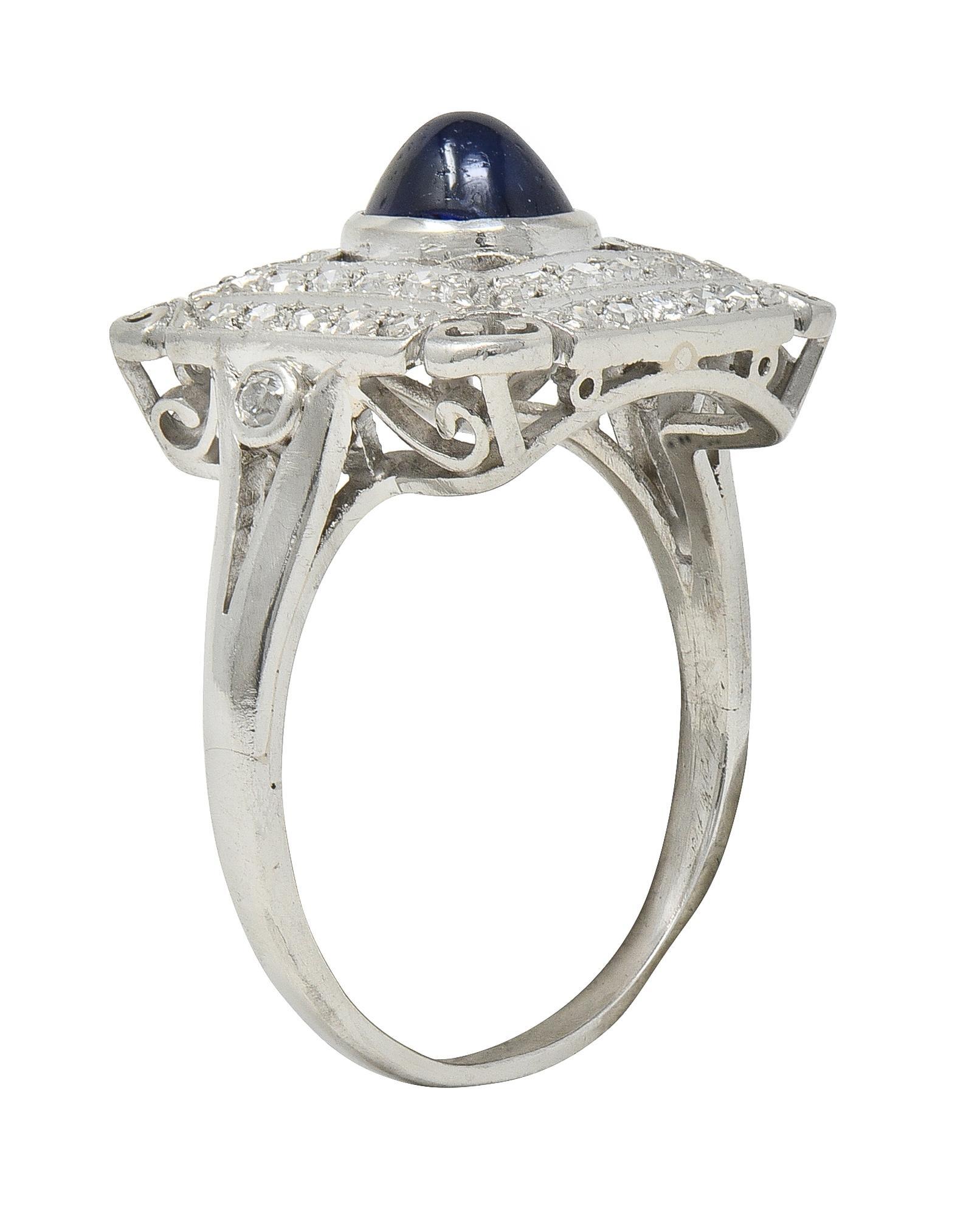 Anello da cena vintage in platino con zaffiro e diamante da 1,81 CTW Art of Vintage in vendita 2