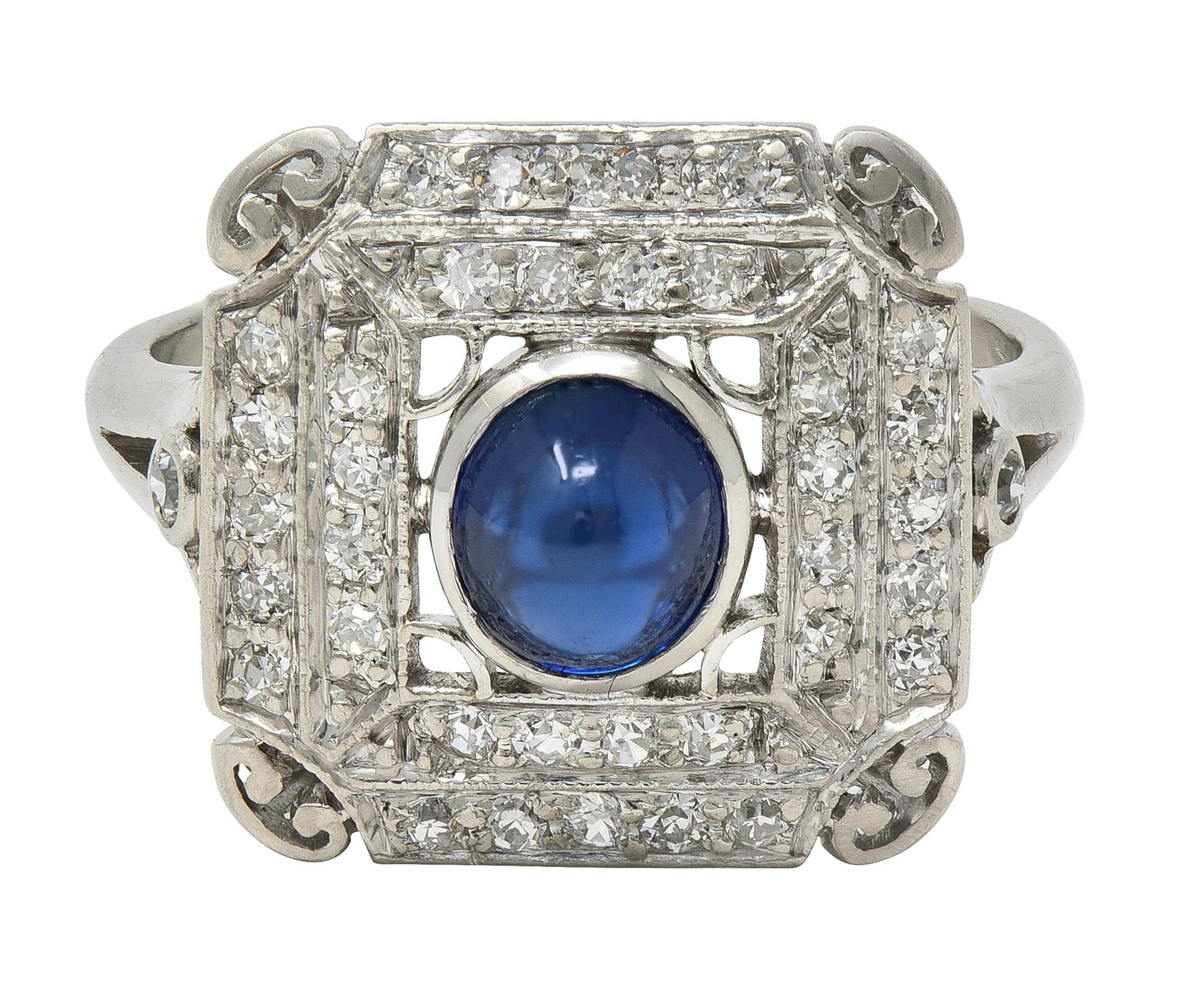 Anello da cena vintage in platino con zaffiro e diamante da 1,81 CTW Art of Vintage