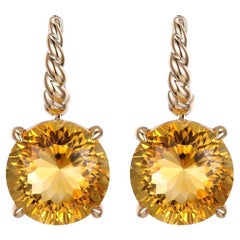 Art Deco 18.18Ct Citrine Earrings in 14 Karat Yellow Gold
