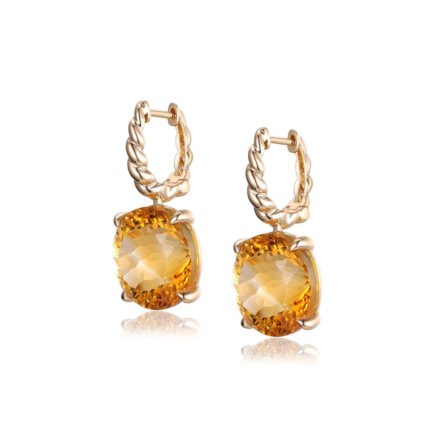 Art Deco 18.18Ct Citrine Earrings in 14 Karat Yellow Gold 3