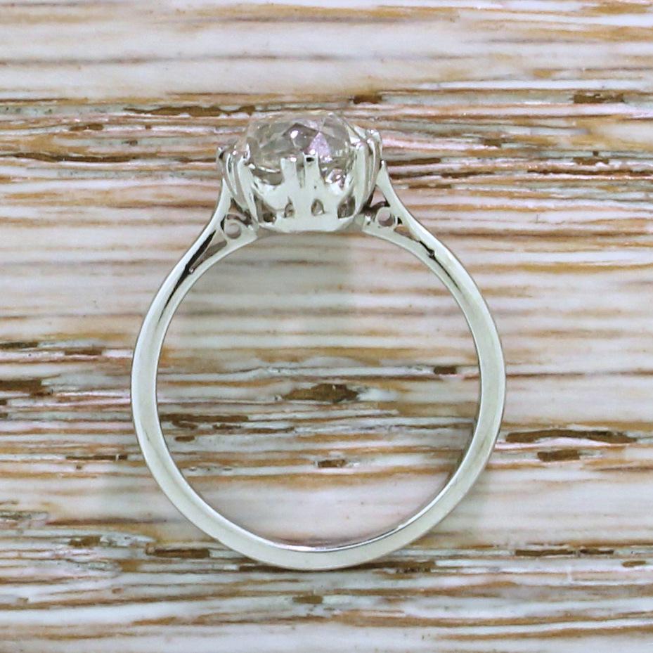 Art Deco 1.82 Carat Old Cut Diamond Platinum Engagement Ring In Good Condition In Essex, GB