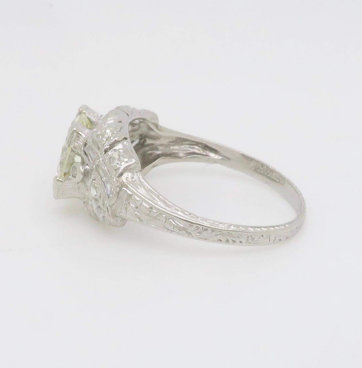 Art Deco 1.82CTW Diamond Ring Crafted in Platinum For Sale 6