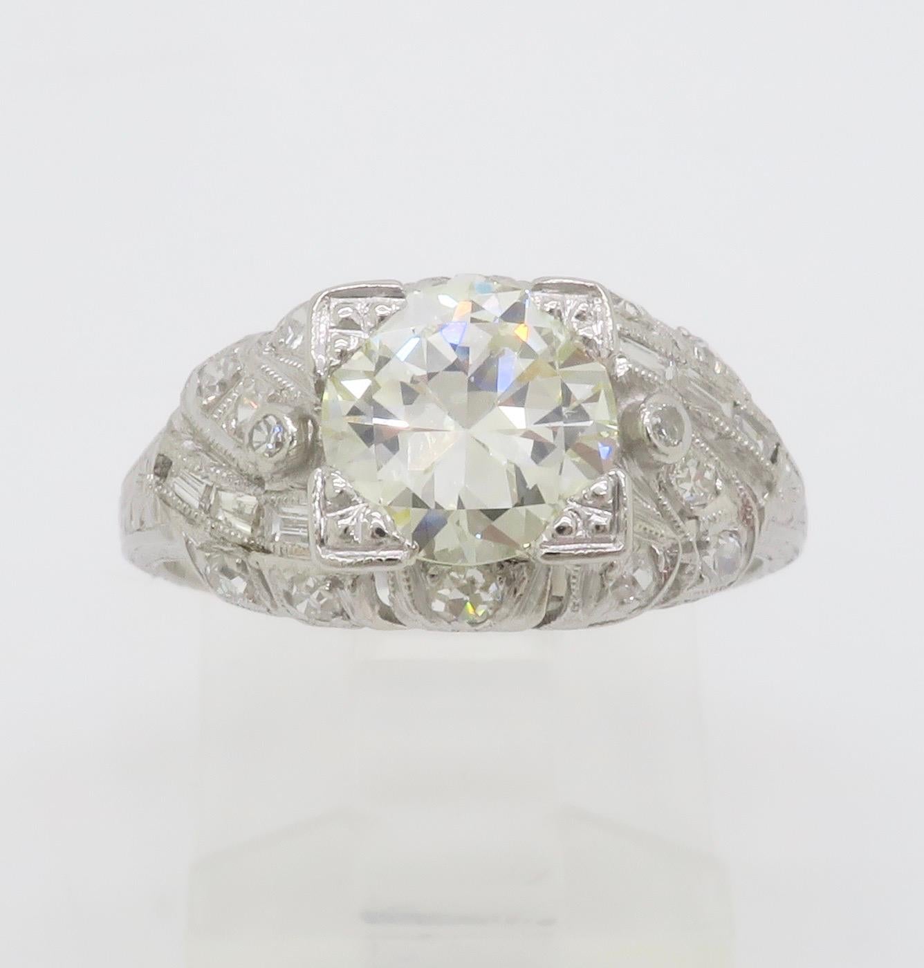 Art Deco 1.82CTW Diamond Ring Crafted in Platinum For Sale 10